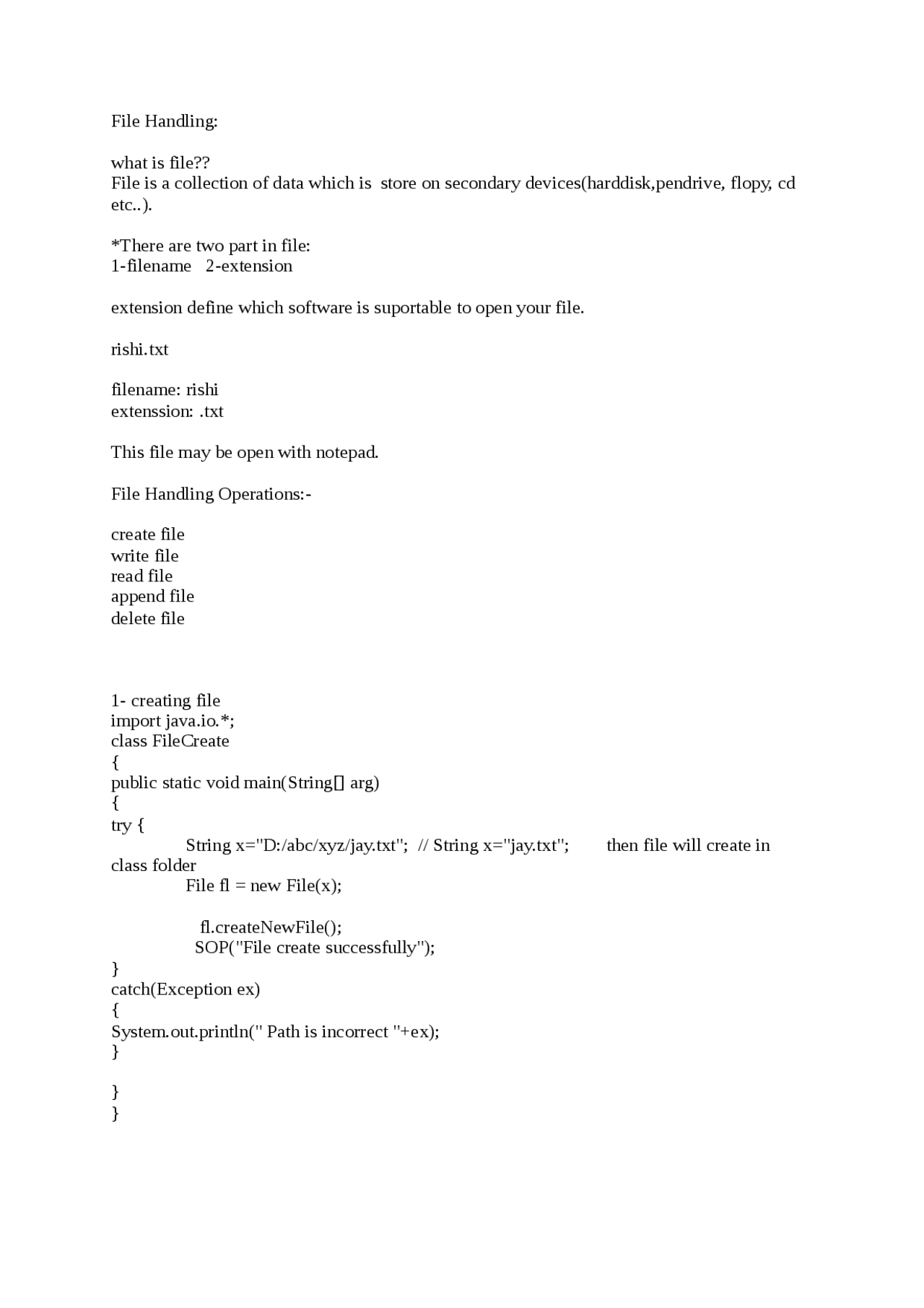 FILE HANDLING IN JAVA PROGRAMMING | Exercises Java Programming | Docsity