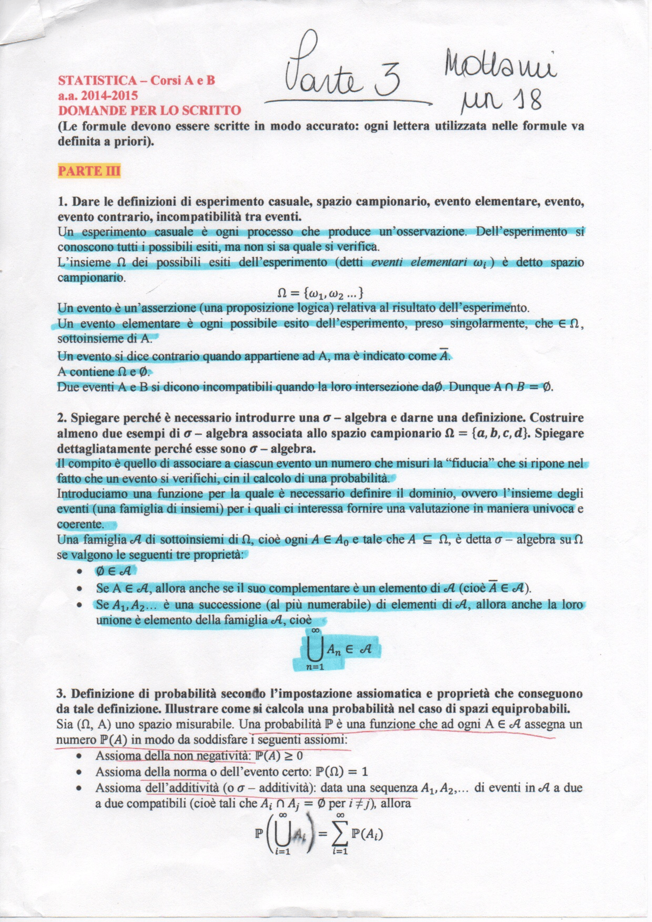 Domande e Risposte Terza Parte Statistica - Esame Goia - Docsity