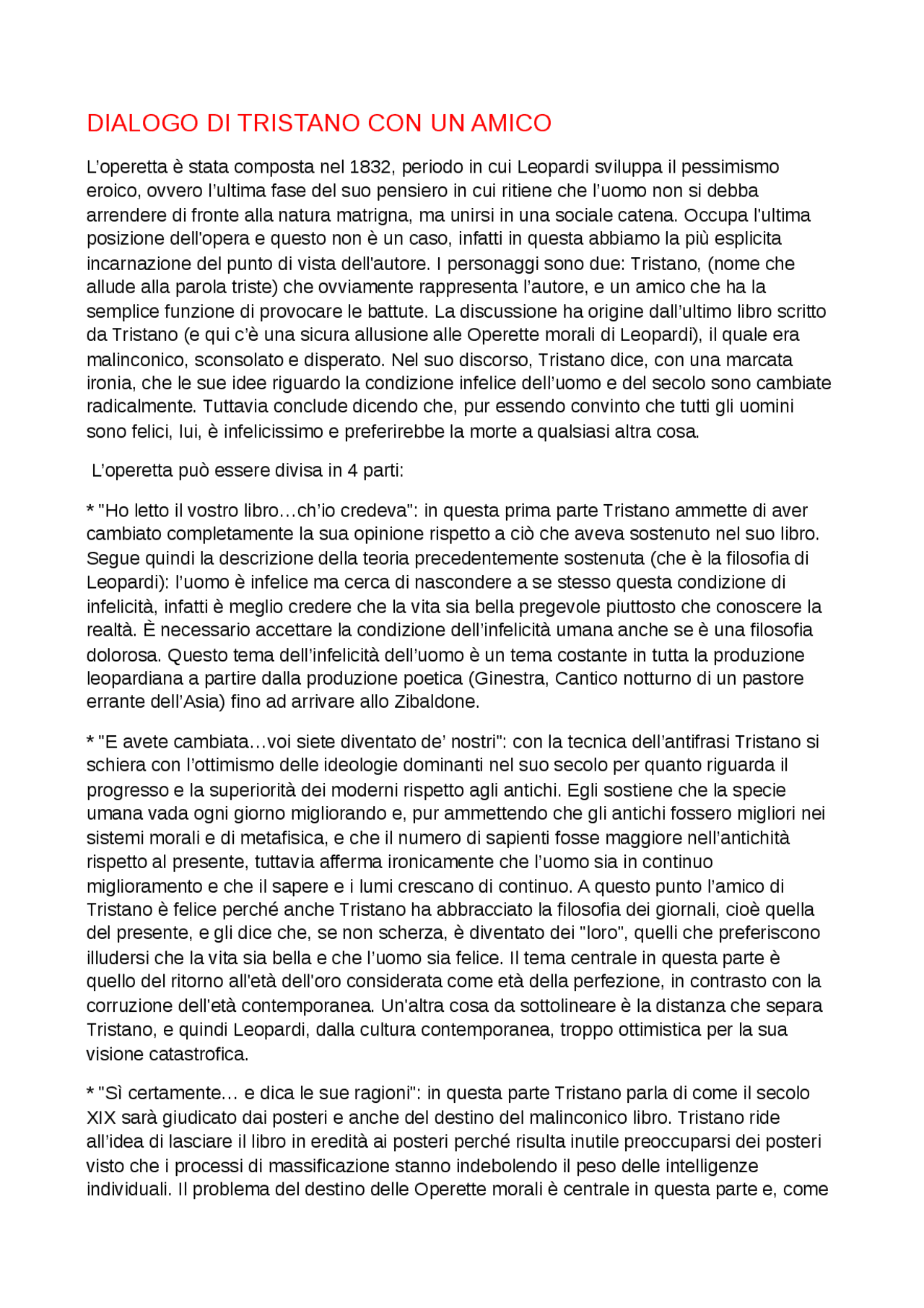 Dialogo di tristano con un amico Docsity
