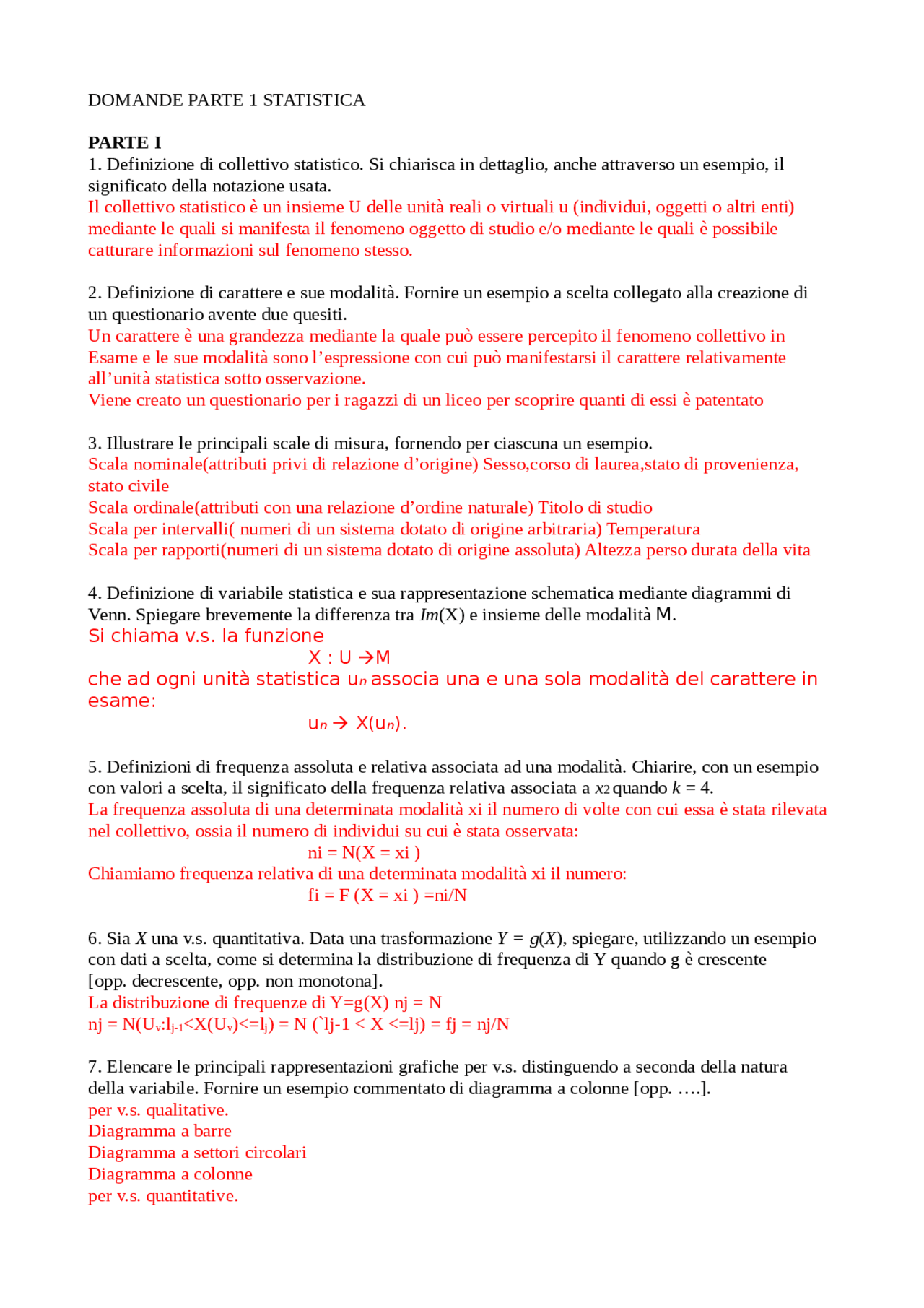 Domande E Risposte Teoria Statistica Goia Docsity