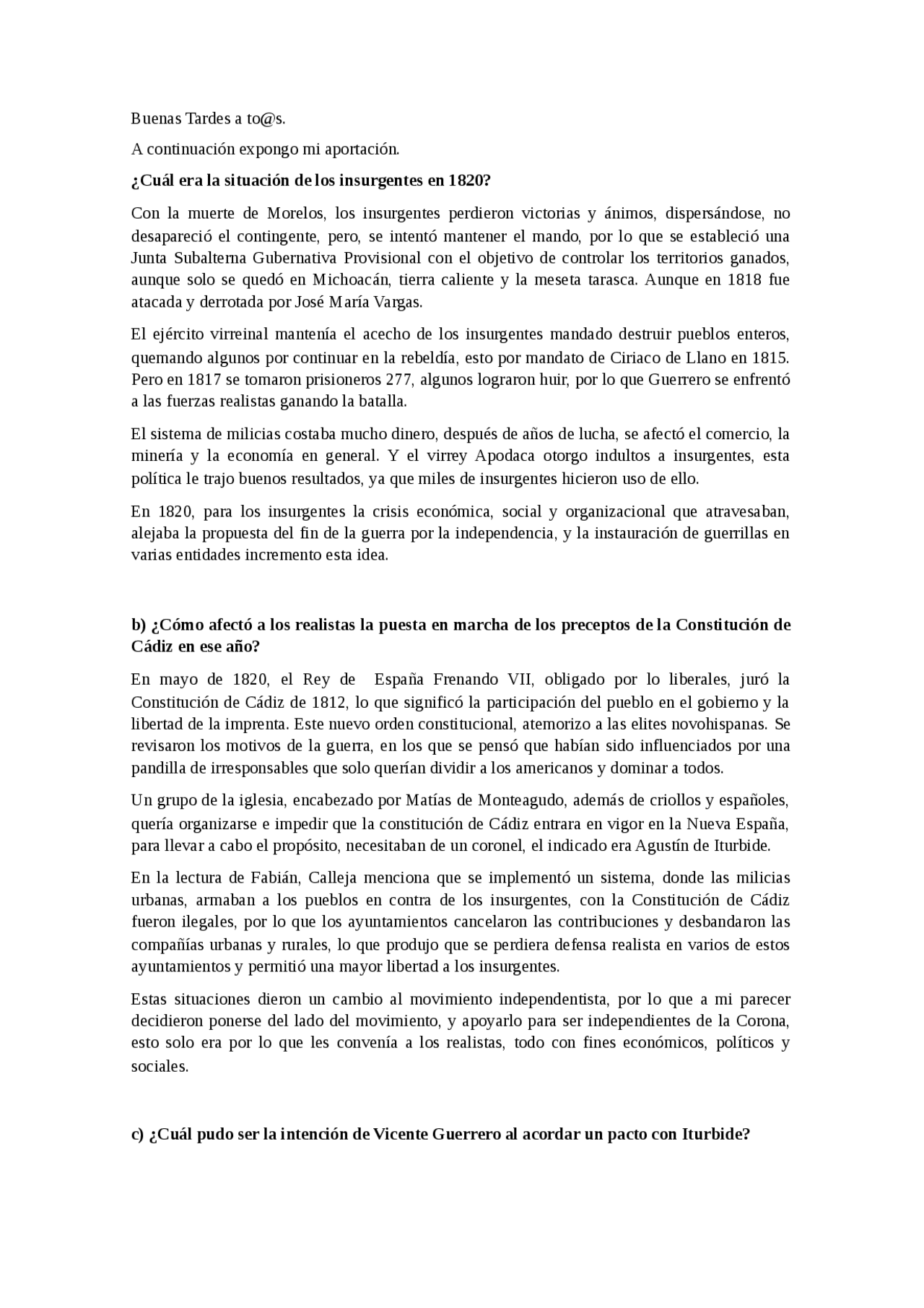 Insurgentes En 1820 Situacion Y Efecto A Los Realistas Docsity