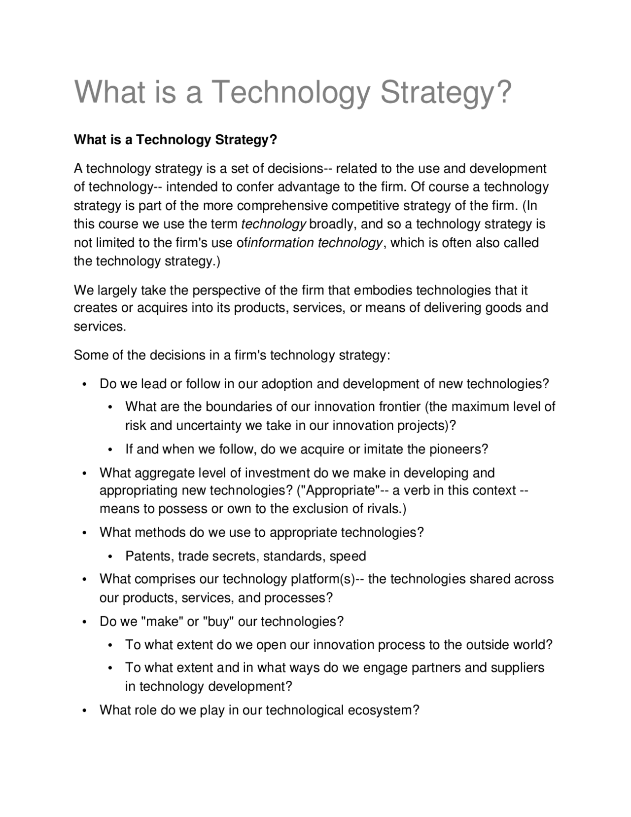 Technology Strategy for Businesses - Docsity