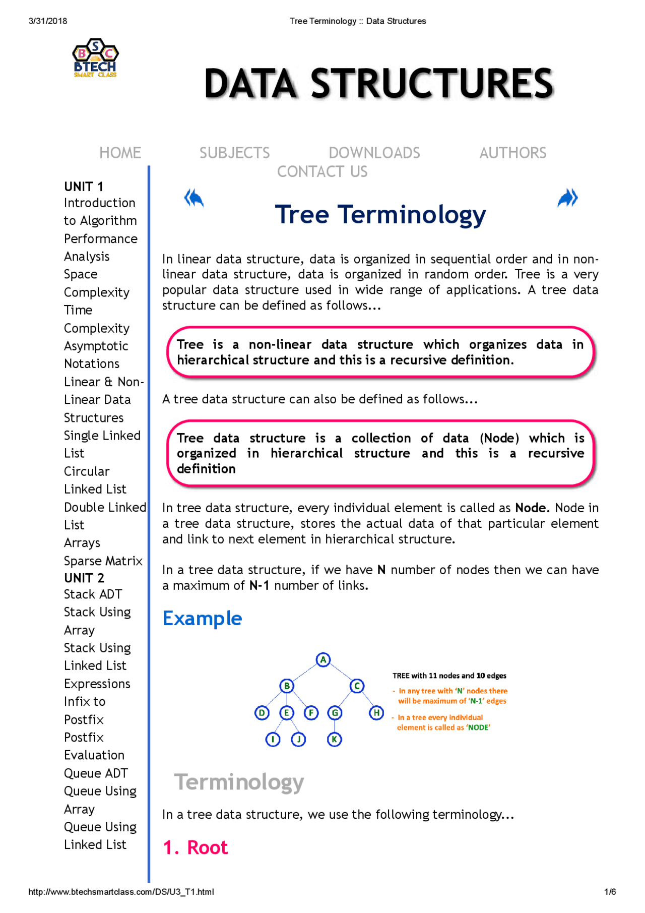 Tree data structures terminology - Docsity