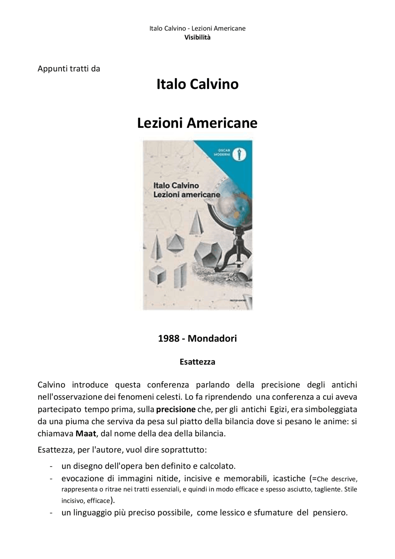 Riassunto di Lezioni Americane di Italo Calvino Esattezza Docsity Riassunto di Lezioni Americane di Italo Calvino Esattezza Docsity