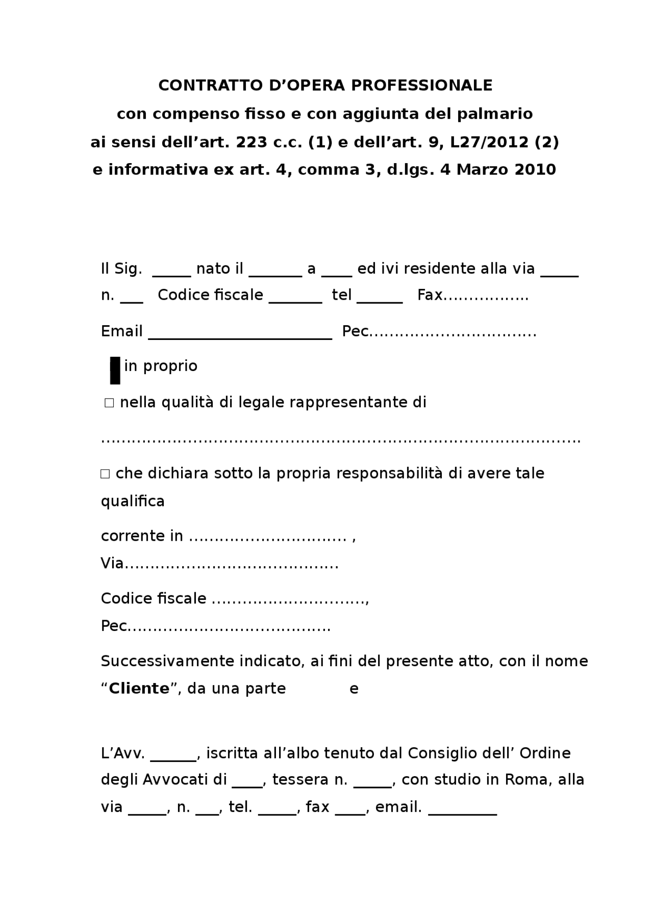 Fac simile conferimento di incarico per avvocati | Notas de ...