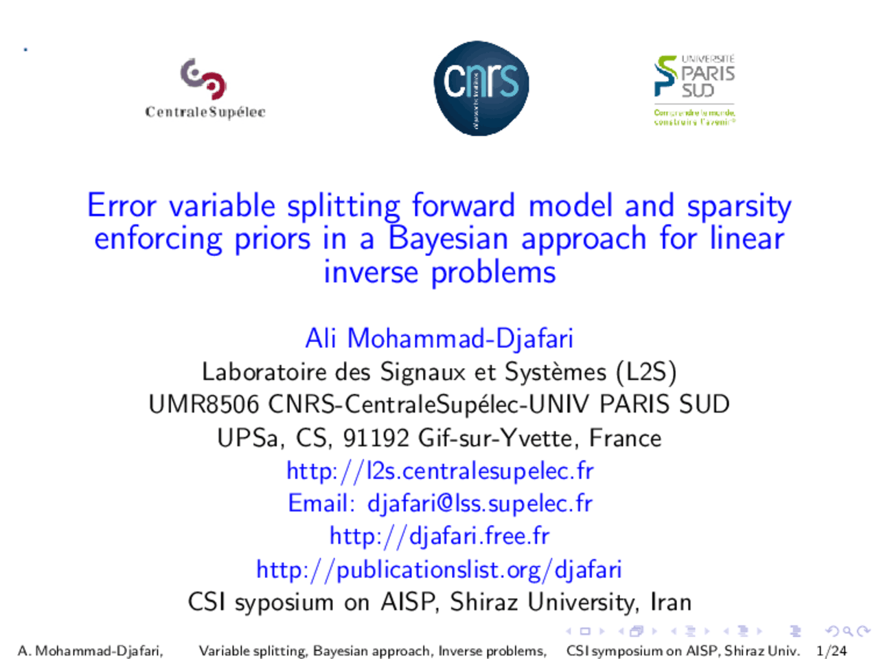 Error variable splitting forward model and sparsity enforcing priors in ...