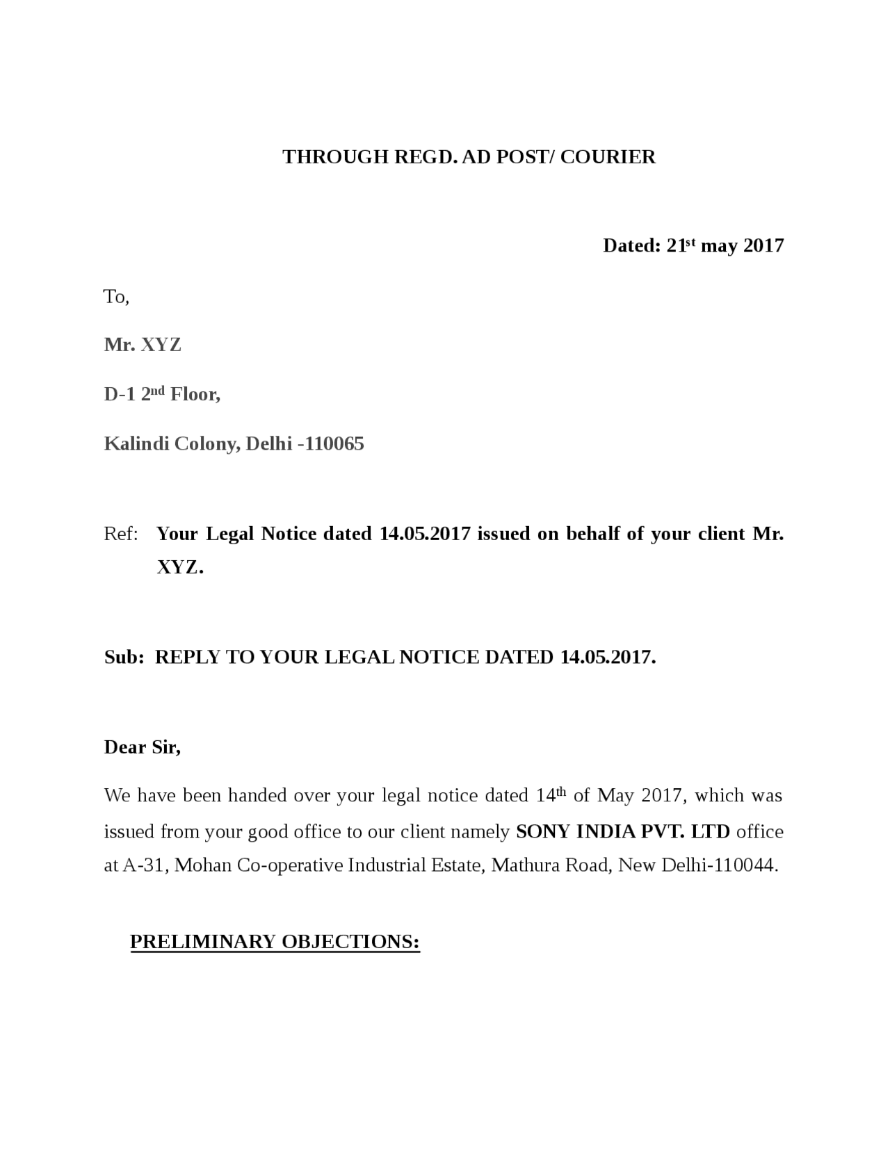 LEGAL NOTICE PROJECT REPLY SAMPLE Lecture Notes Law Docsity legal-notice-project-reply-sample-lecture-notes-law-docsity