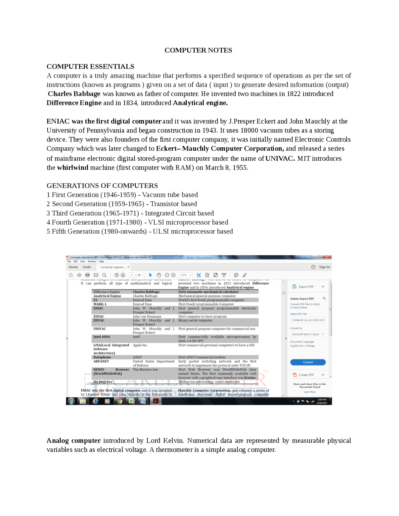 Basic computer notes and its Brief History - Docsity