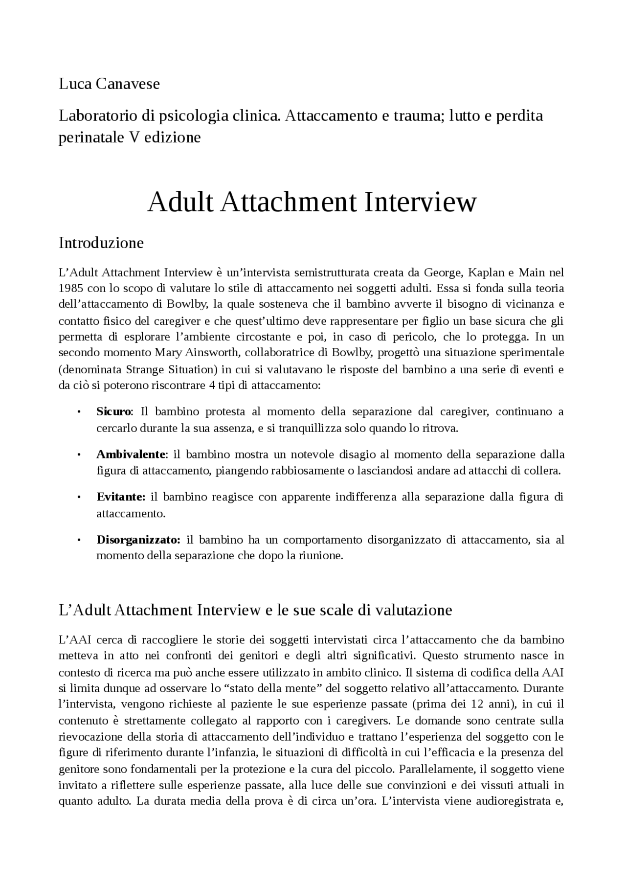 Adult Development Subject Object Interview Adultment Attachment Interview - Docsity