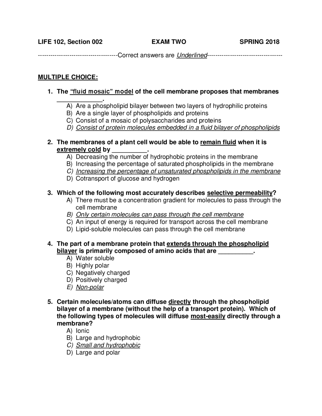 Exam 2 For Attributes Of Living Systems - Spring 2008 | Life 102 - Docsity Exam 2 For Attributes Of Living Systems - Spring 2008 | Life 102 - Docsity