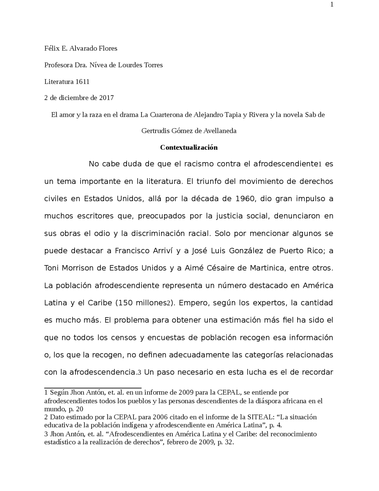 El Amor Y La Raza En El Drama La Cuarterona De Alejandro Tapia Y Rivera Y La Novela Sab De Gertrudis Gomez De Avellaneda Docsity