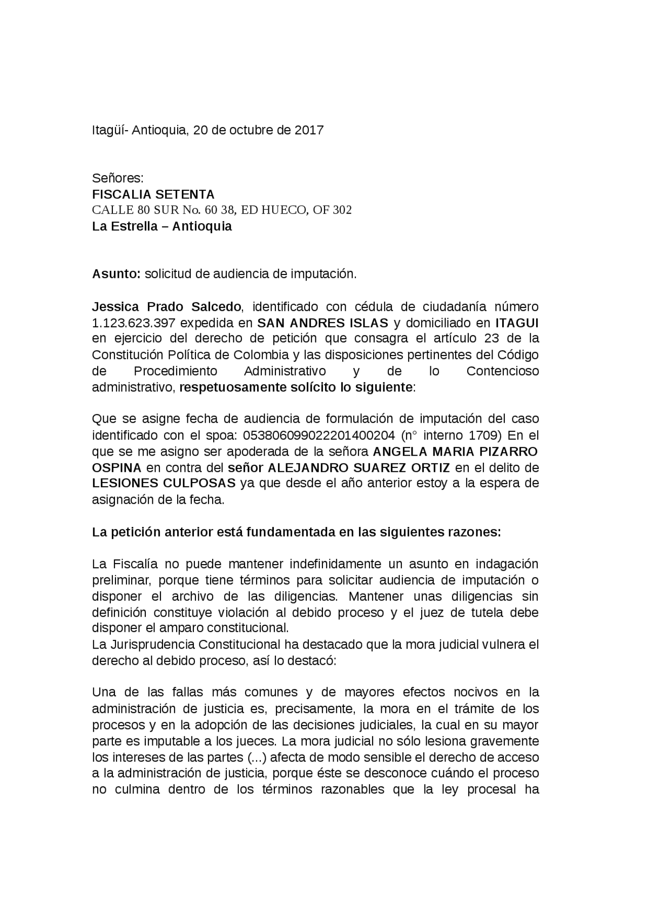 Derecho de petición modelo - Docsity