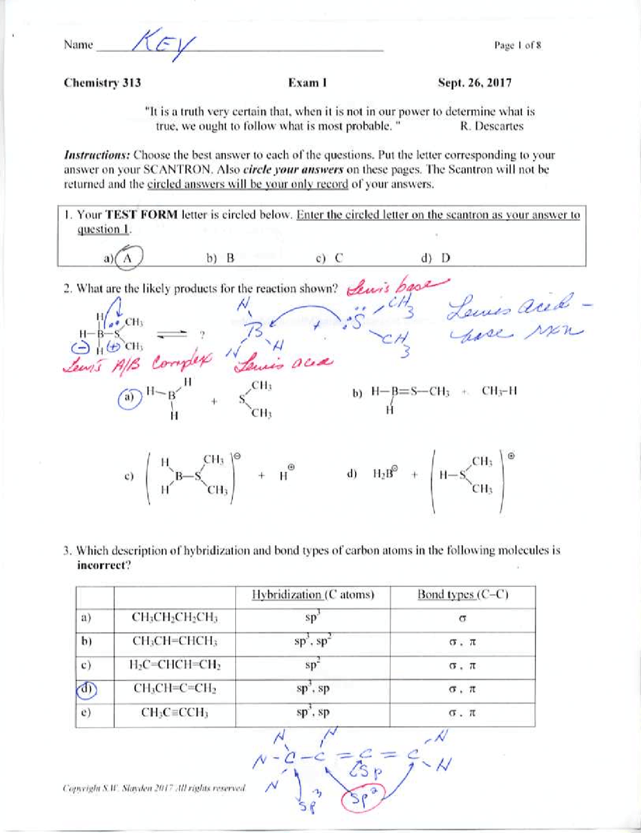25 Solved Questions on Organic Chemistry I - Exam 1 | CHEM 313 - Docsity