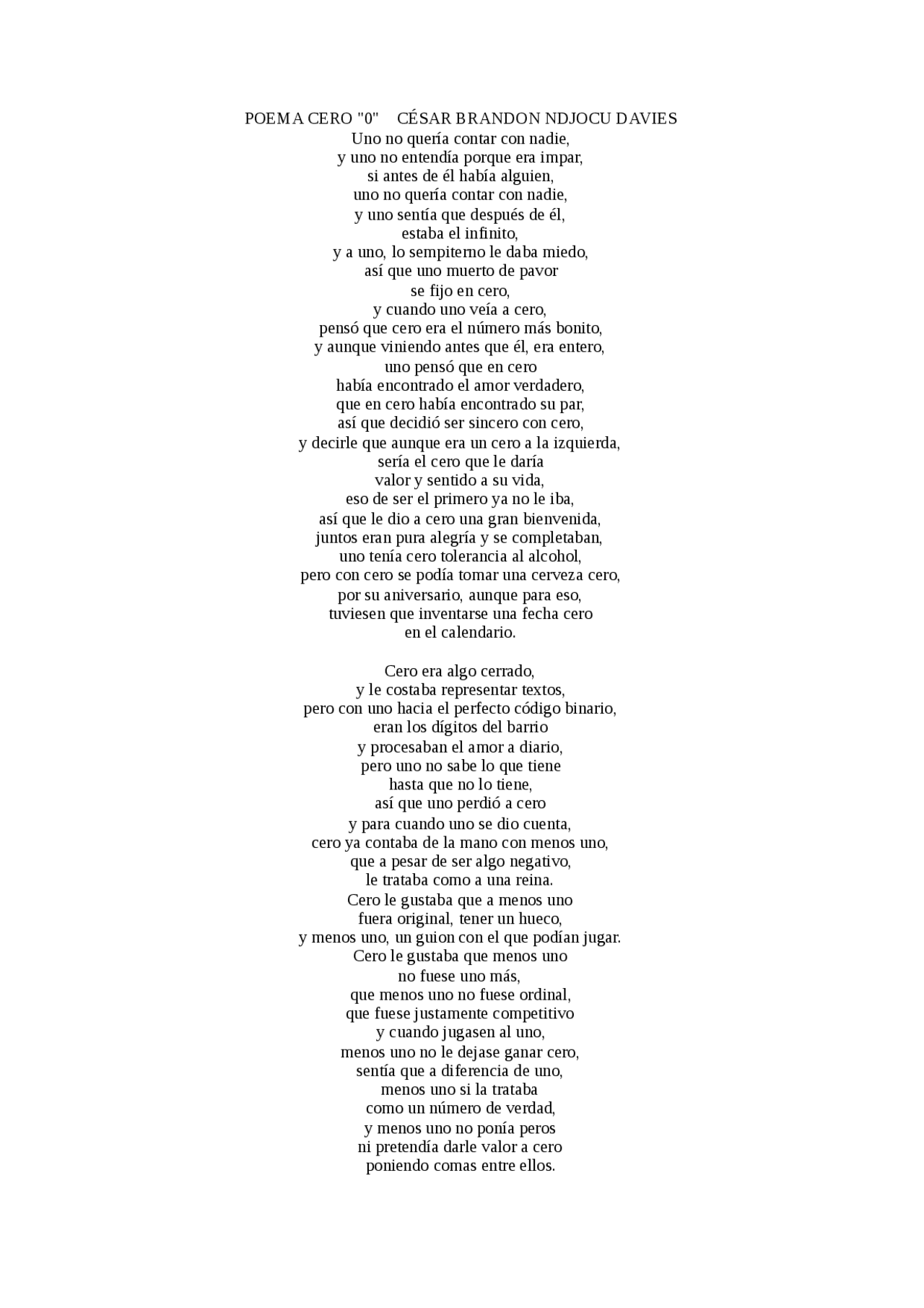 Cero Cesar Brandon Poema Apuntes de Literatura Docsity