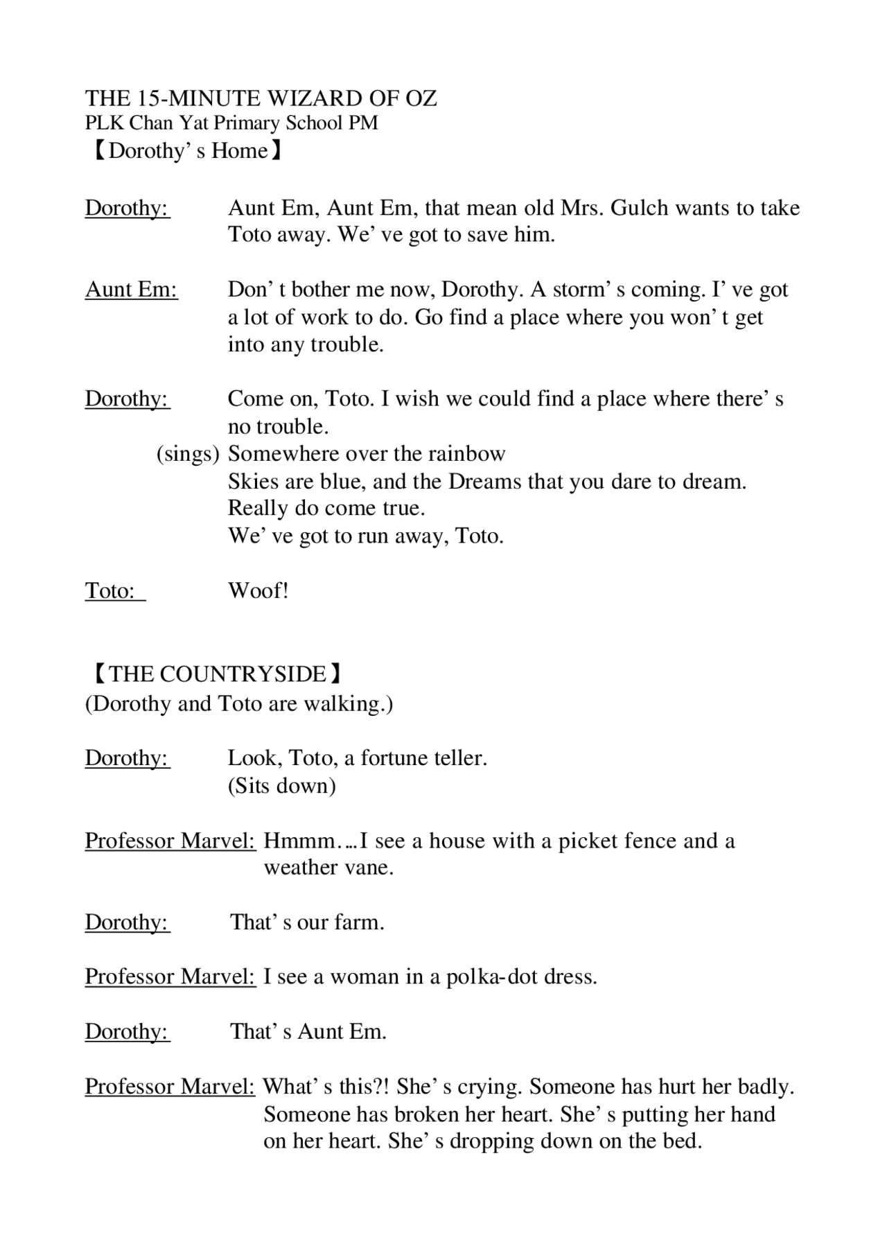 The Wizard of Oz THEATRE Docsity