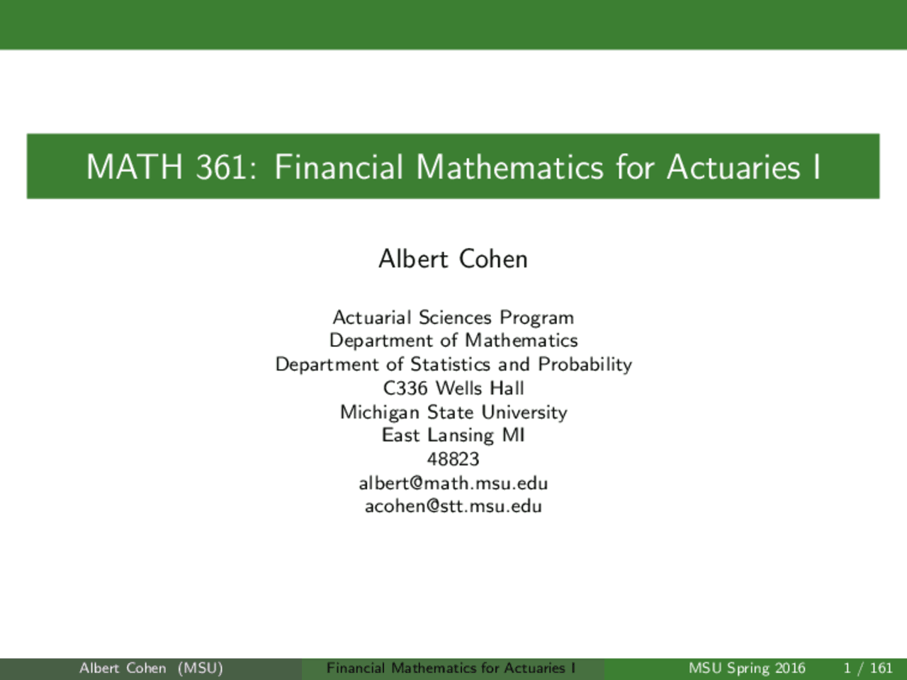 Actuary Financial Math Examples Financial Mathematics for Actuaries - Docsity