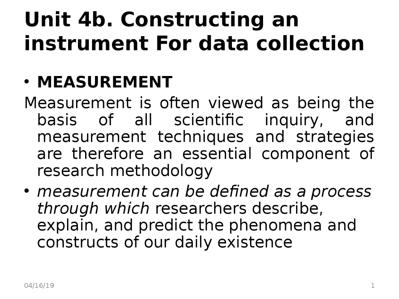 Constructing an instrument For data collection - Docsity
