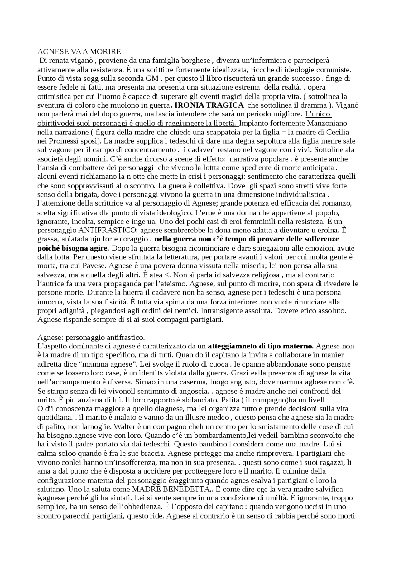 Riassunto libro AGNESE VA A MORIRE Appunti di Letteratura Docsity