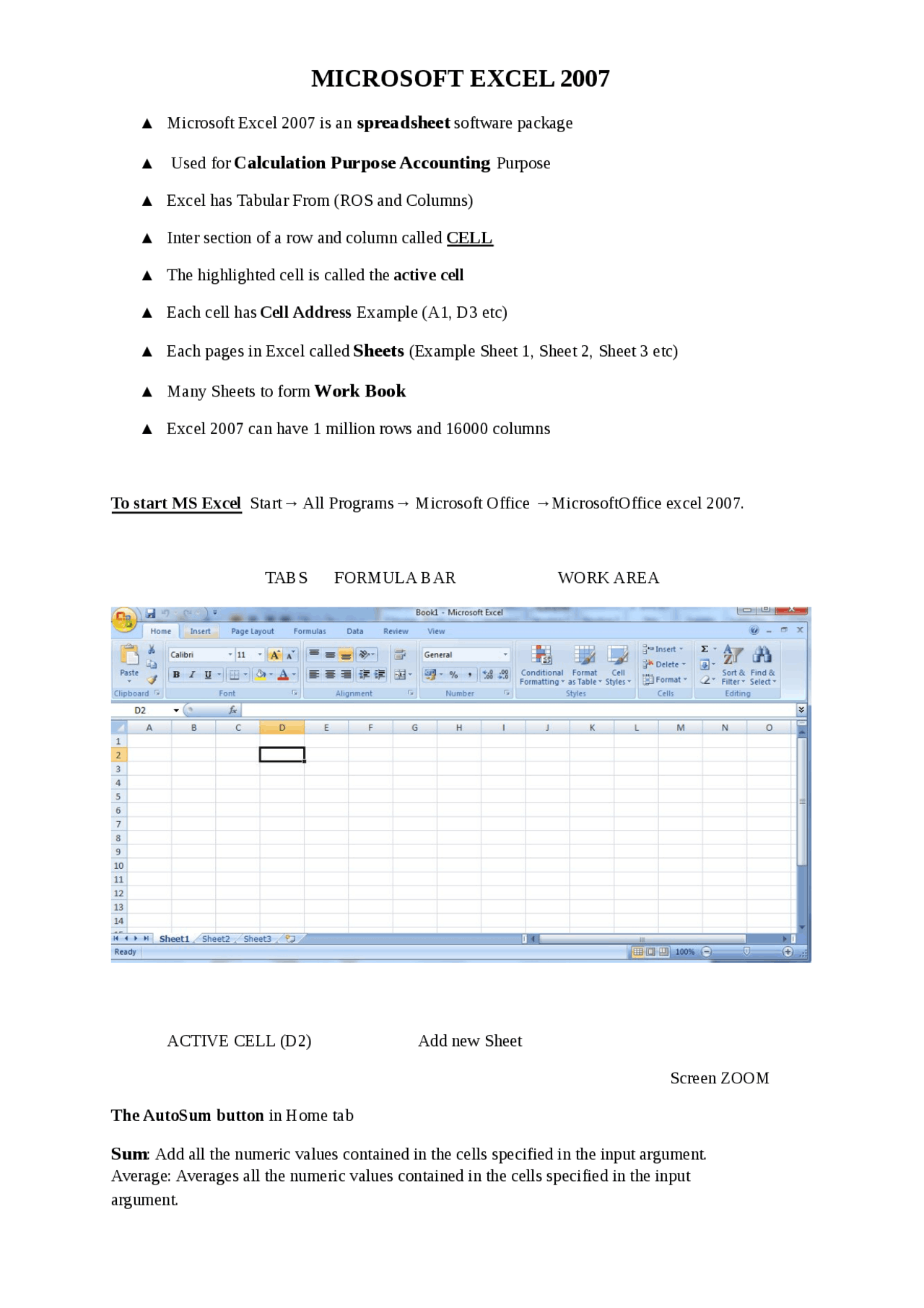 MS EXCEL PRINTED NOTES Docsity