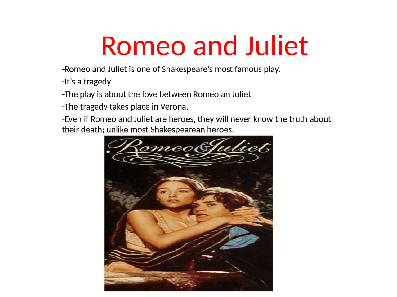 Romeo and Juliet , breve presentazione power point | Appunti di Inglese