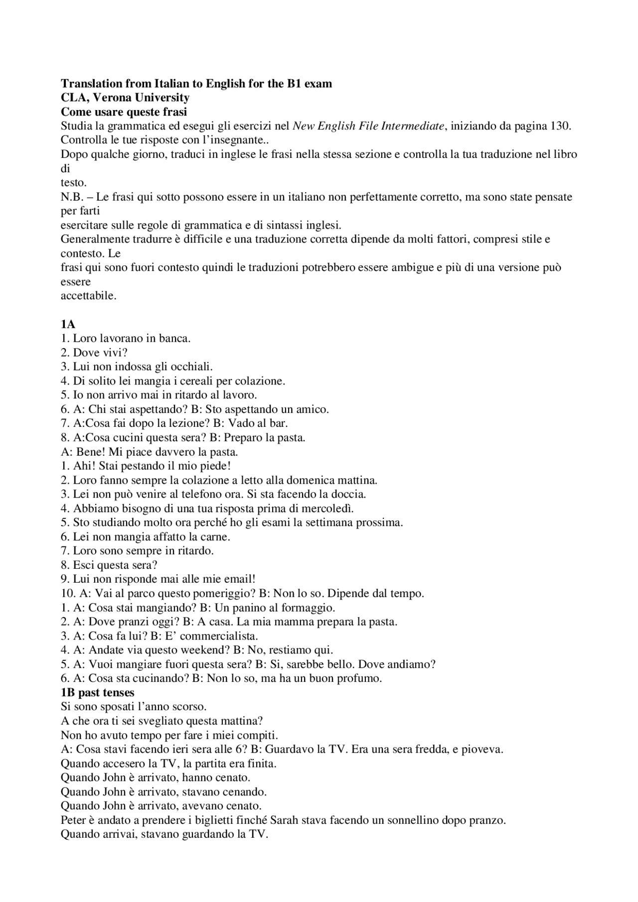 Esercizi B1 traduzioni inglese - Docsity