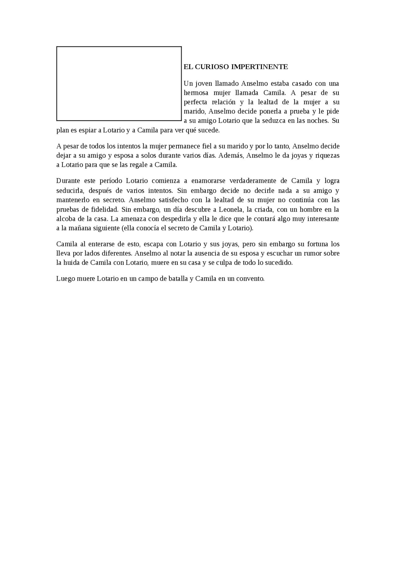 Resumen El Curioso Impertinente Docsity