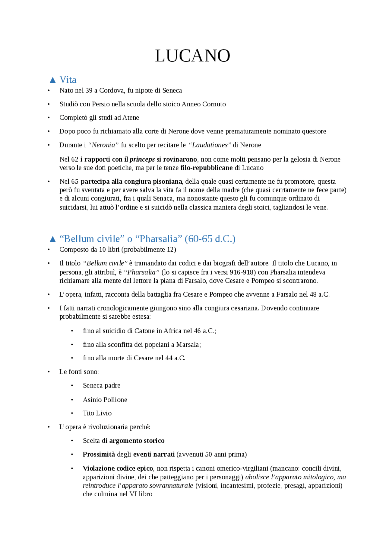 Lucano, vita e Pharsalia - Docsity