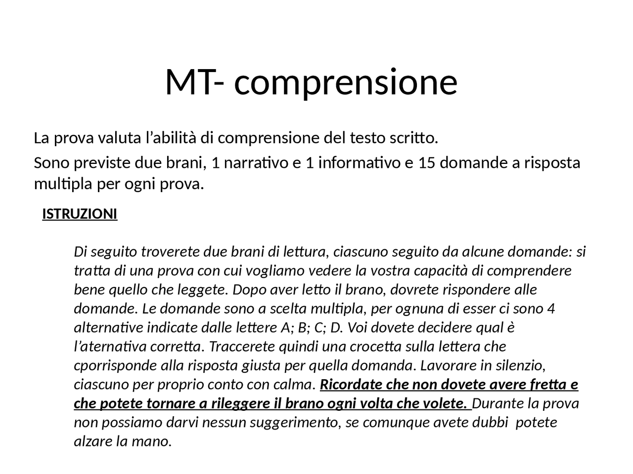 Prove comprensione del testo - Docsity
