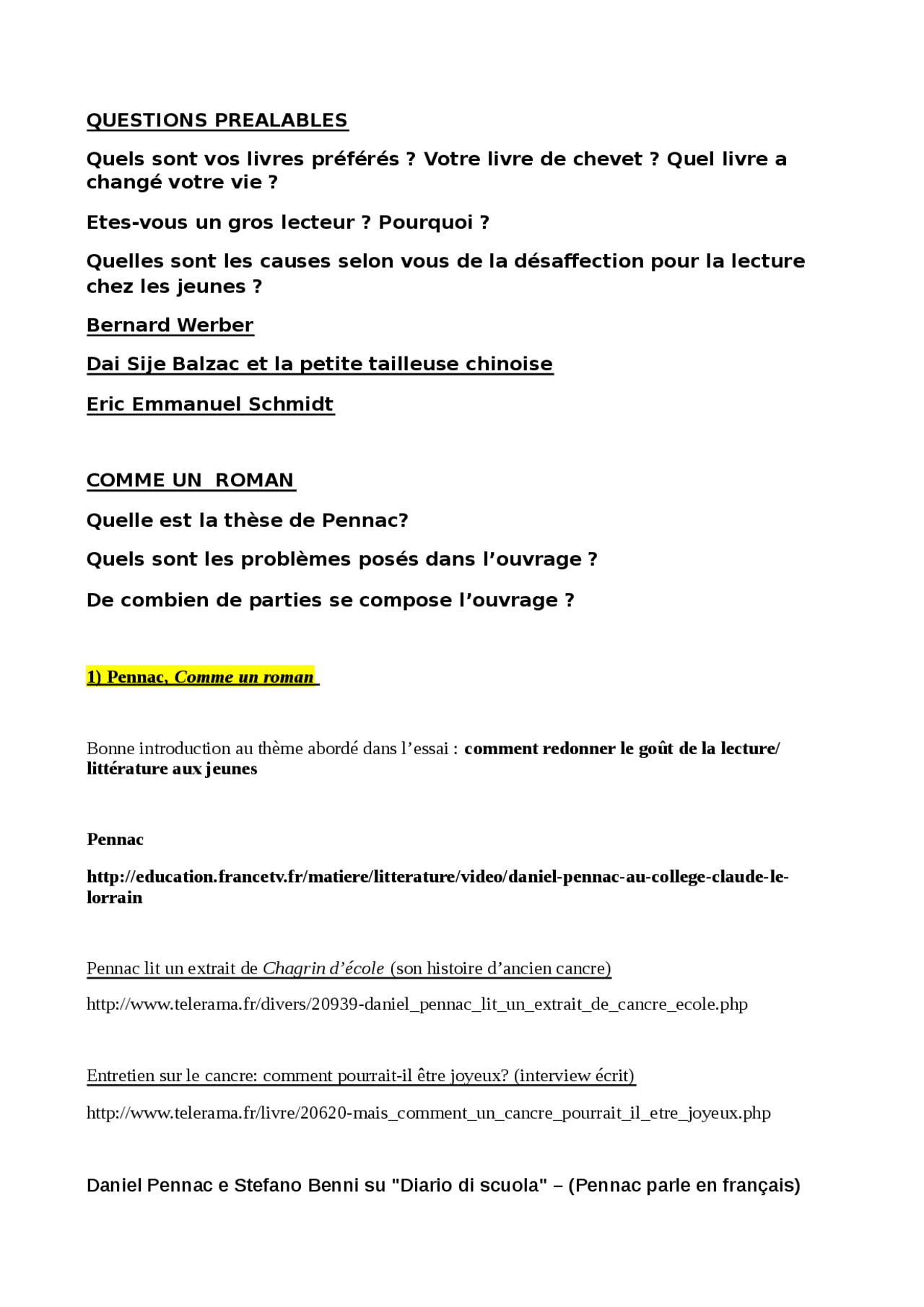 Comme un roman Daniel pennac Docsity Comme un roman Daniel pennac Docsity