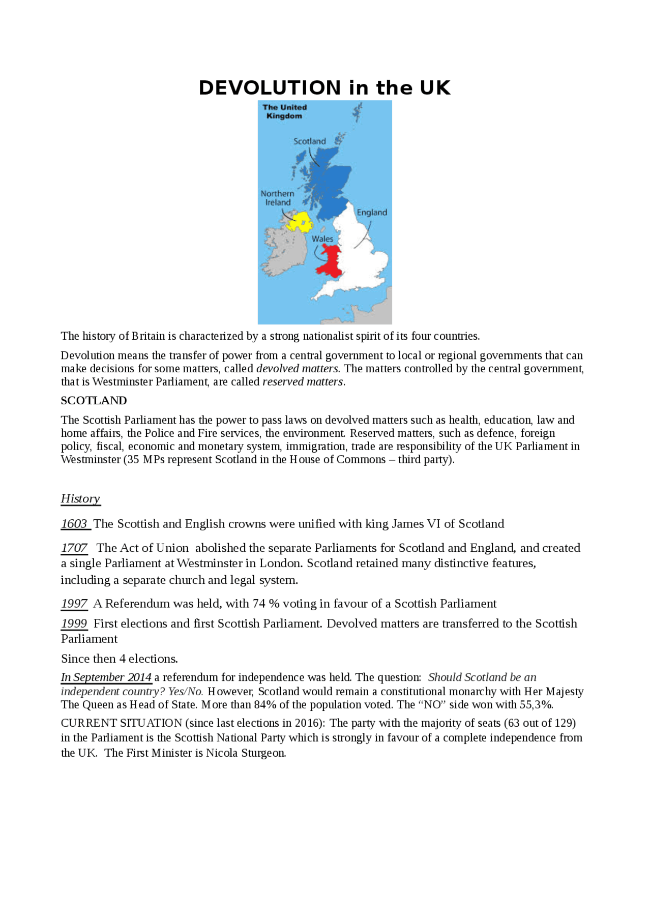 Devolution uk Inghilterra - Docsity