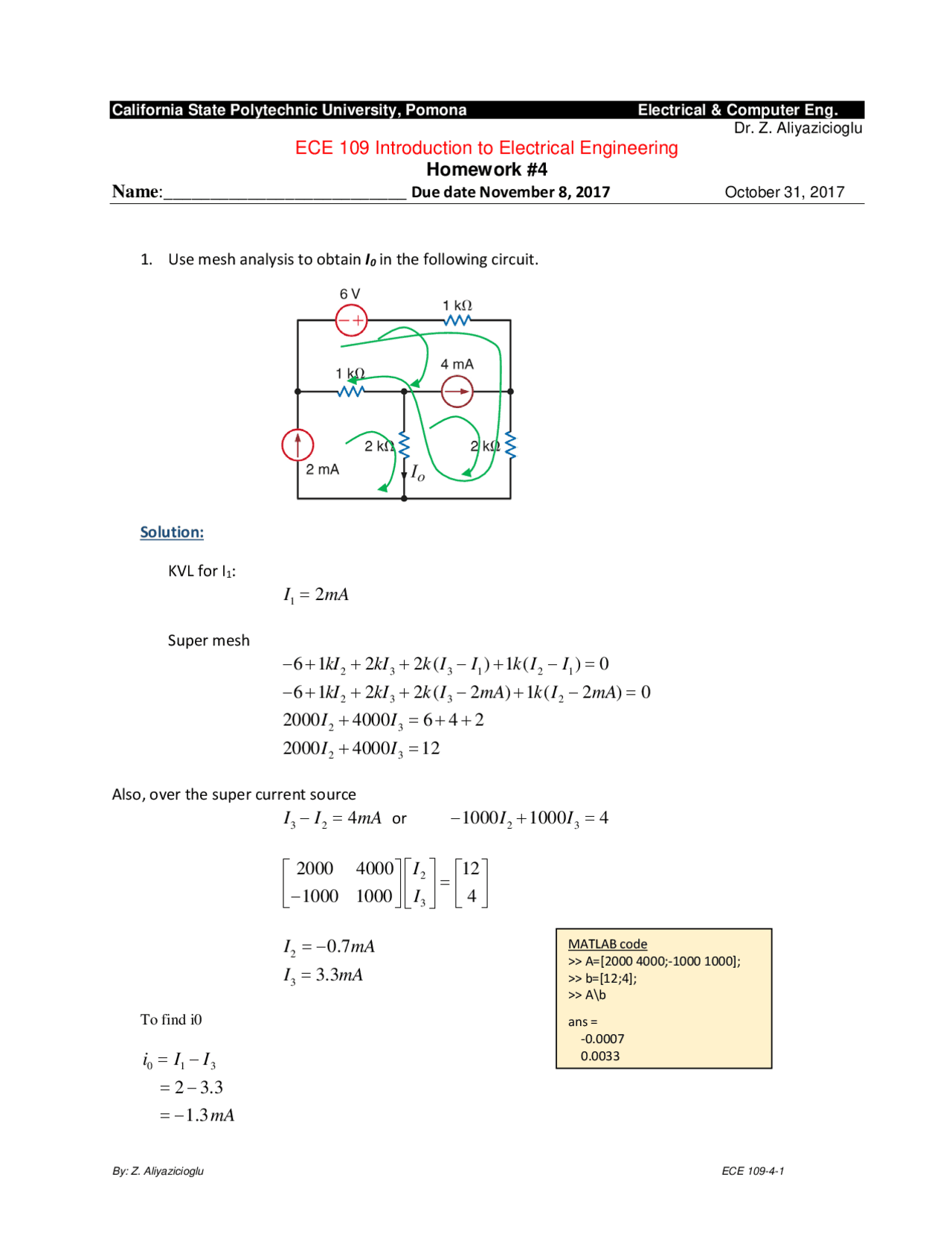Homework 4 - Introduction to Electrical Engineering | ECE 109 | Quizzes ...