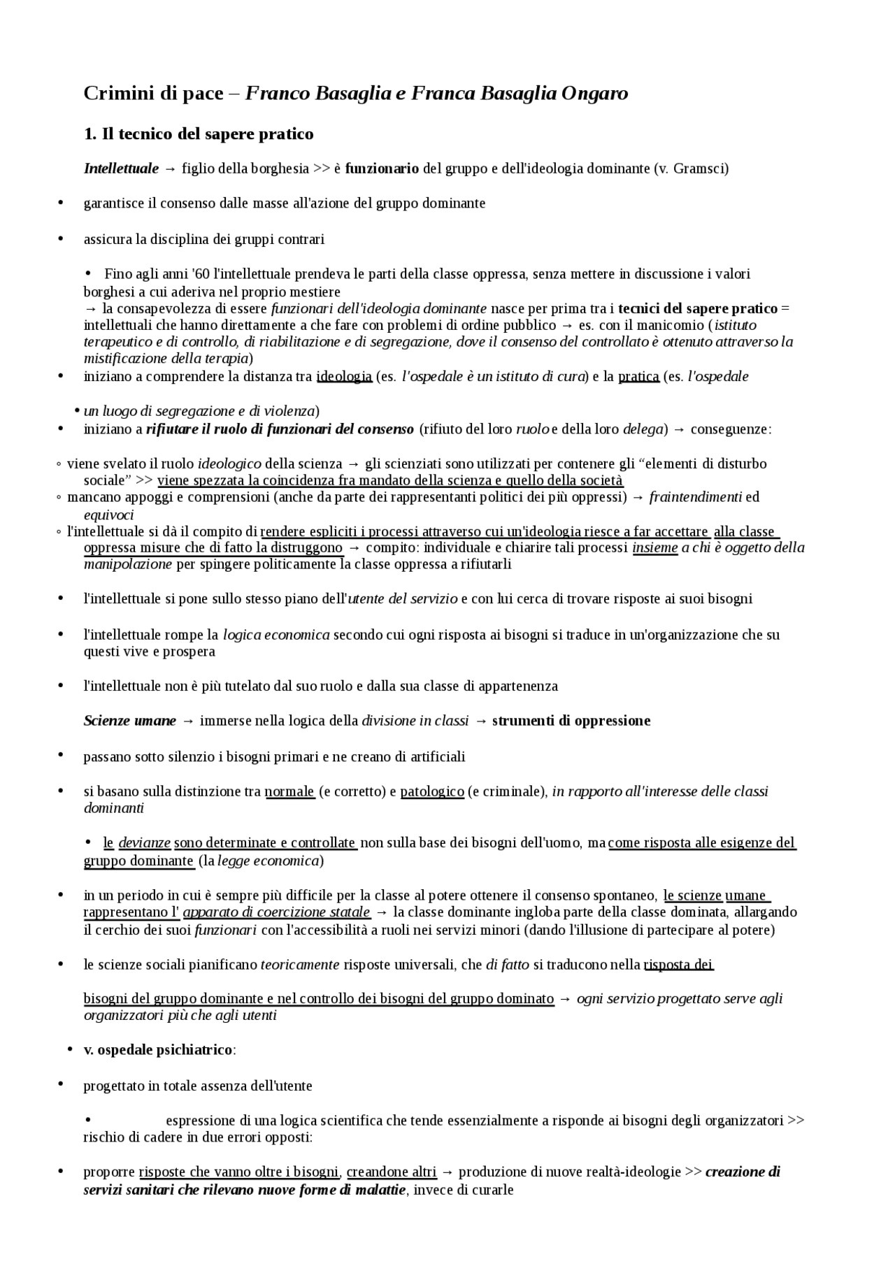 Crimini di pace, Basaglia e Ongaro Docsity