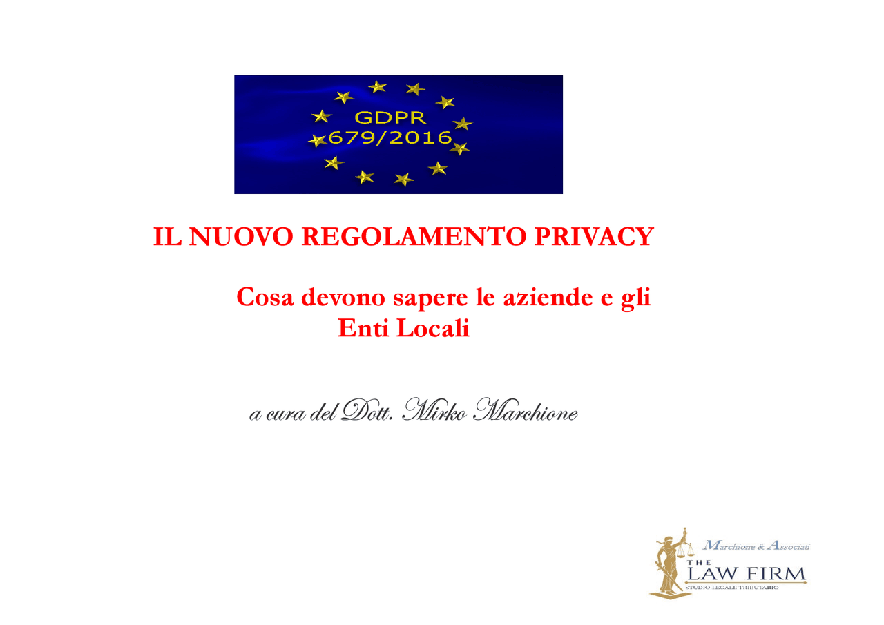 Lezione sulla privacy e gdpr 2016/679 regolamento europeo - Docsity