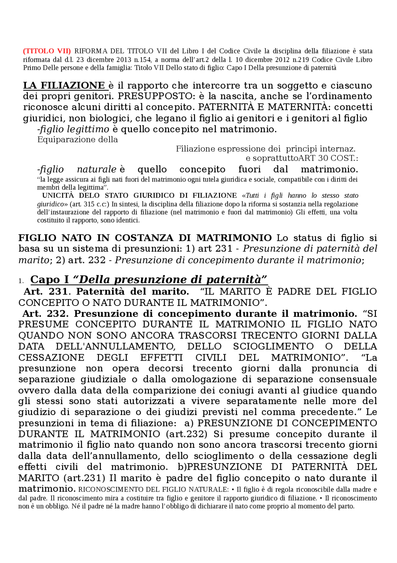 Riassunto Diritto Civile LA FILIAZIONE Docsity