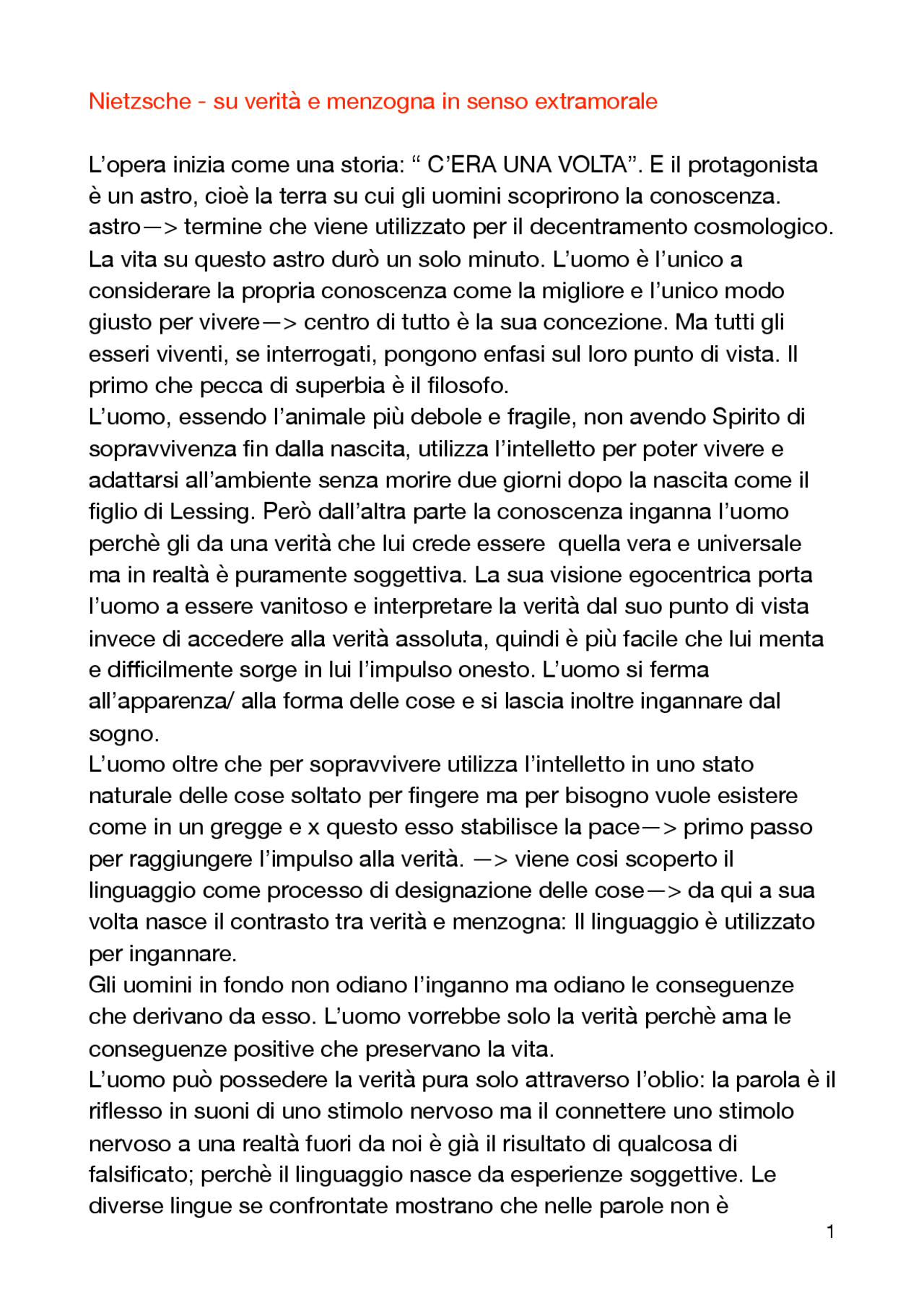 Nietszche su verità e menzogna in