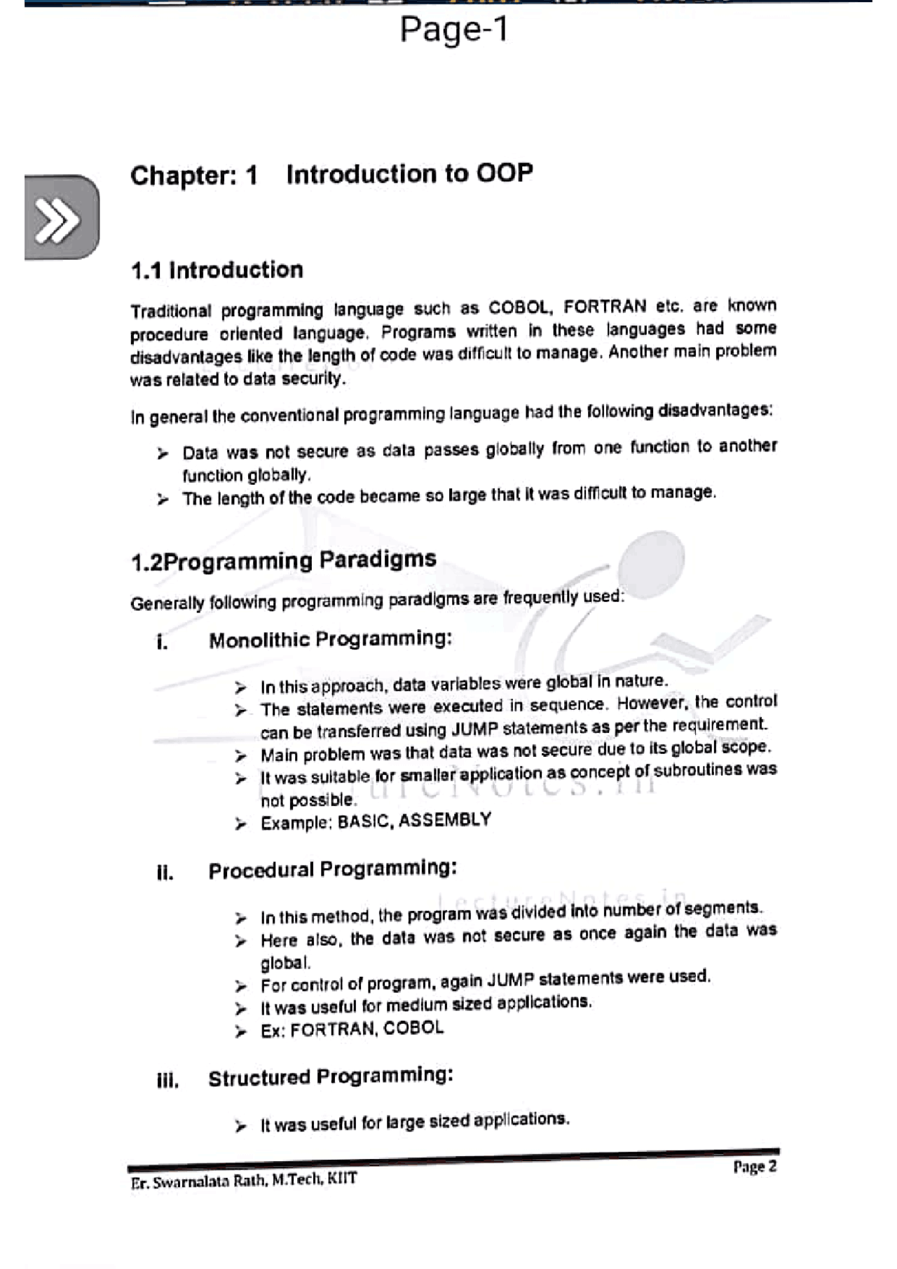 Object orianted programming language | Lecture notes Object Oriented ...