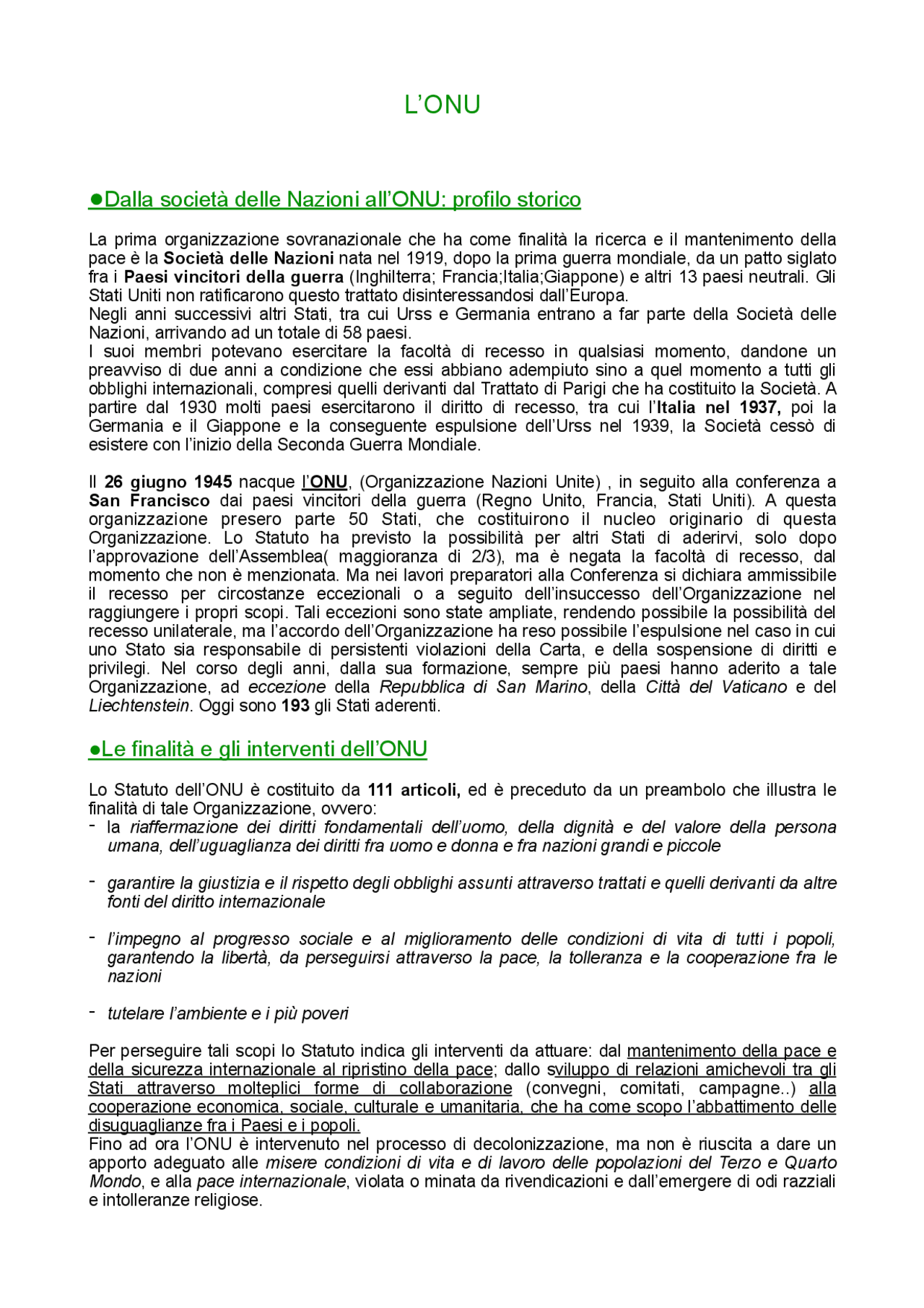 organizzazione delle nazioni unite fondazione