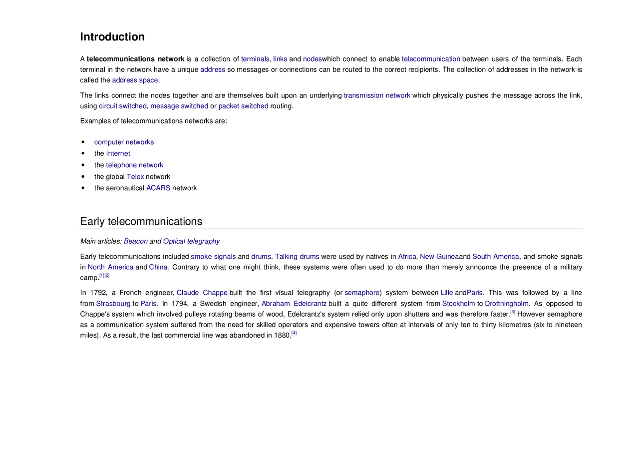 Telecom Introduction - Docsity