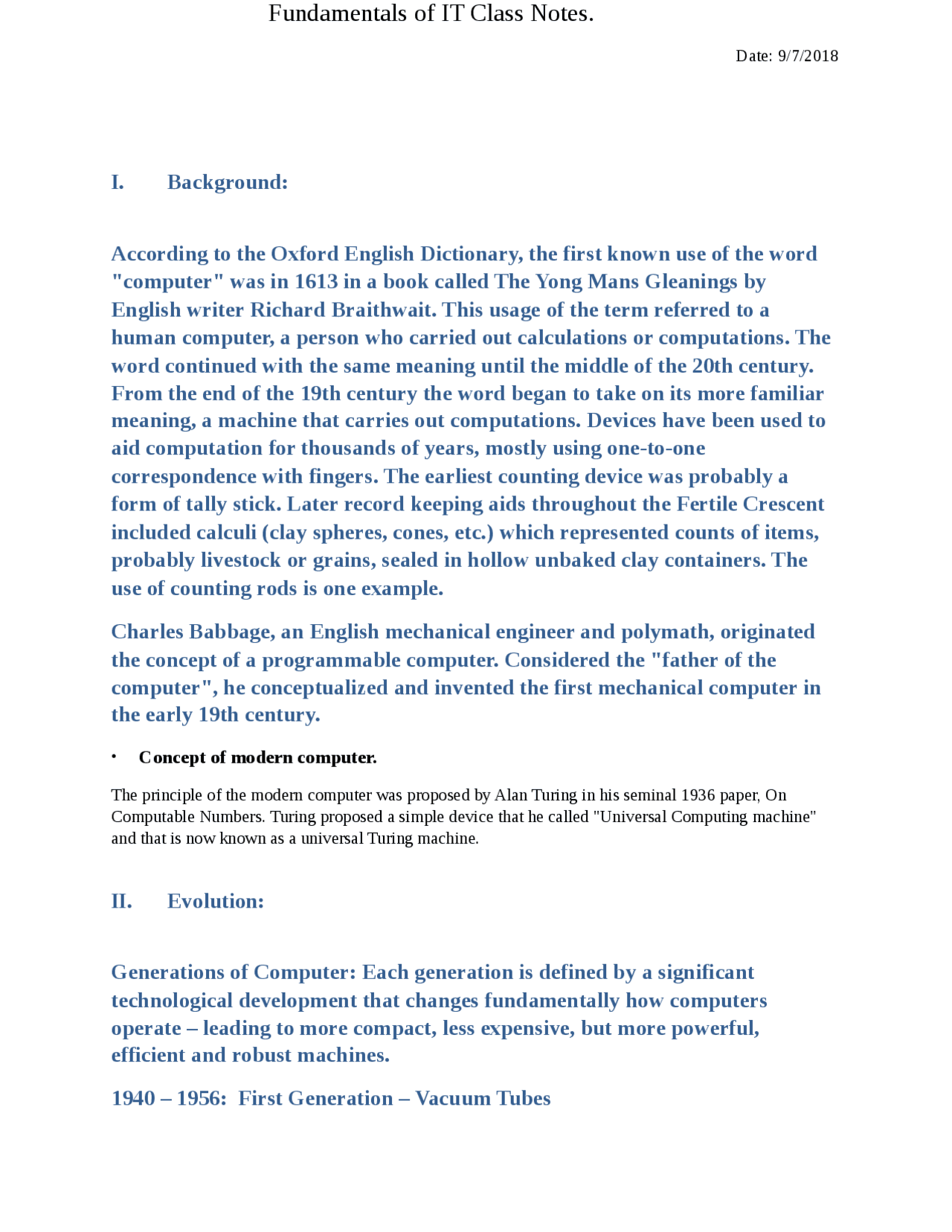 Basics of Computers (Information Technology) | Study notes Information ...