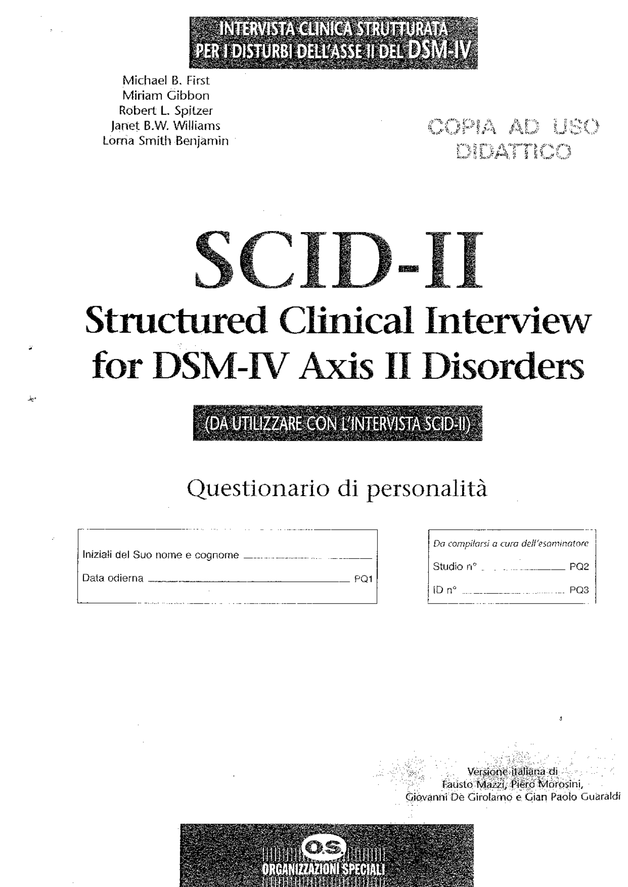 SCID II intervista clinica strutturata | Esercizi di Psicologia ...