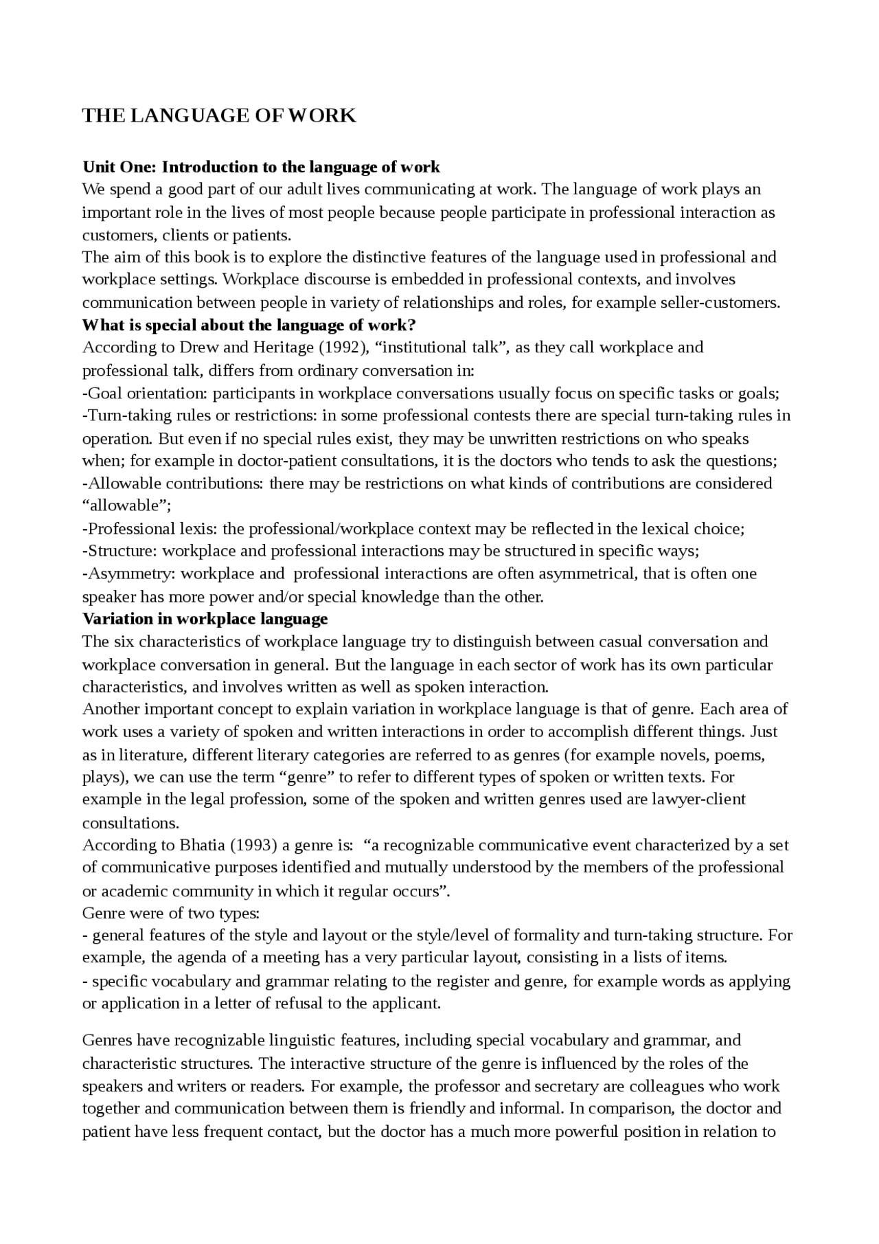 The language of work - Docsity