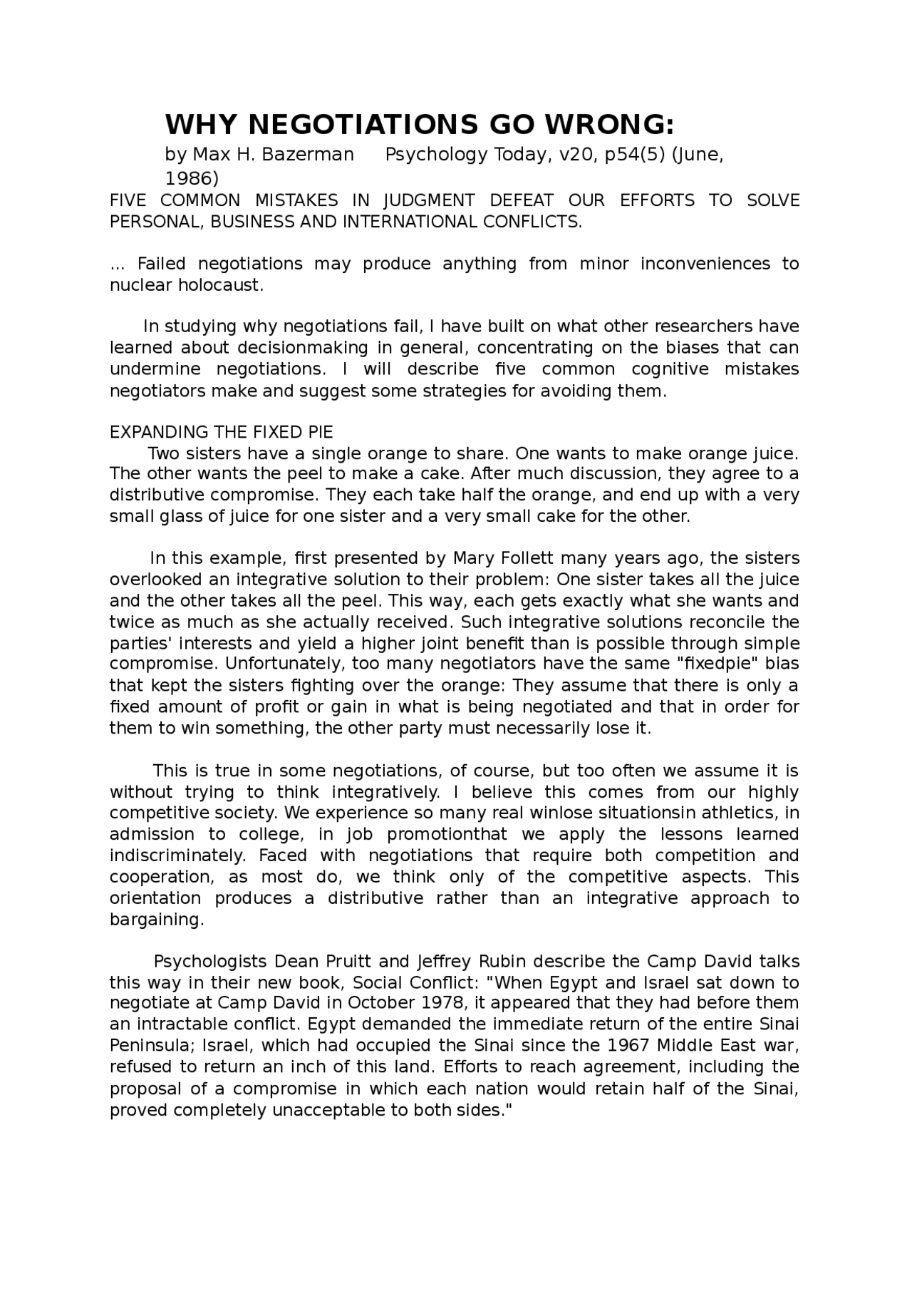 Why Negotiations Go Wrong Document - Docsity