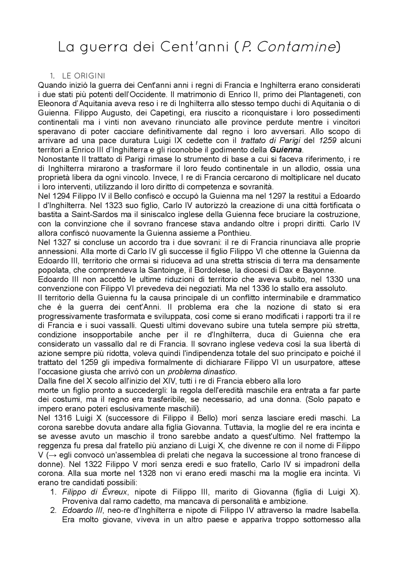 Riassunto libro 'La guerra dei Cent'anni' P. Contamine Docsity Riassunto libro 'La guerra dei Cent'anni' P. Contamine Docsity