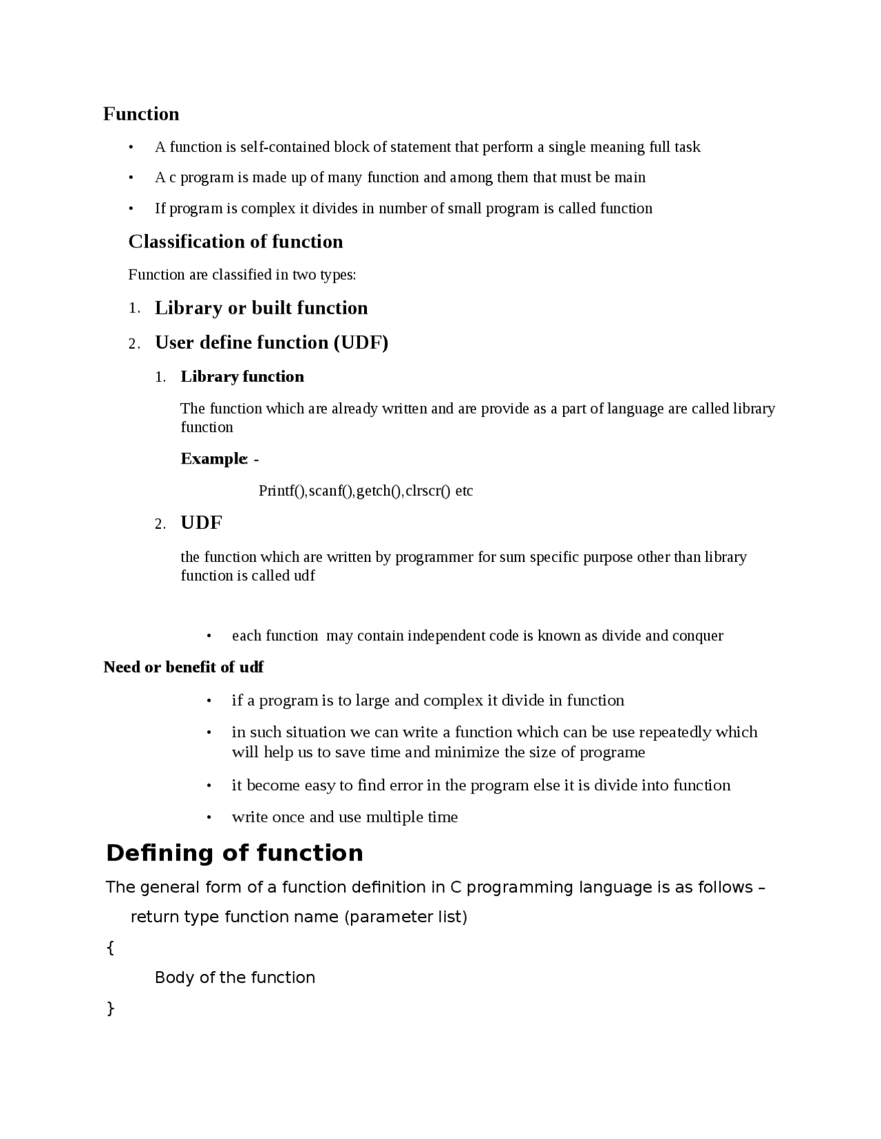 C programming function - Docsity