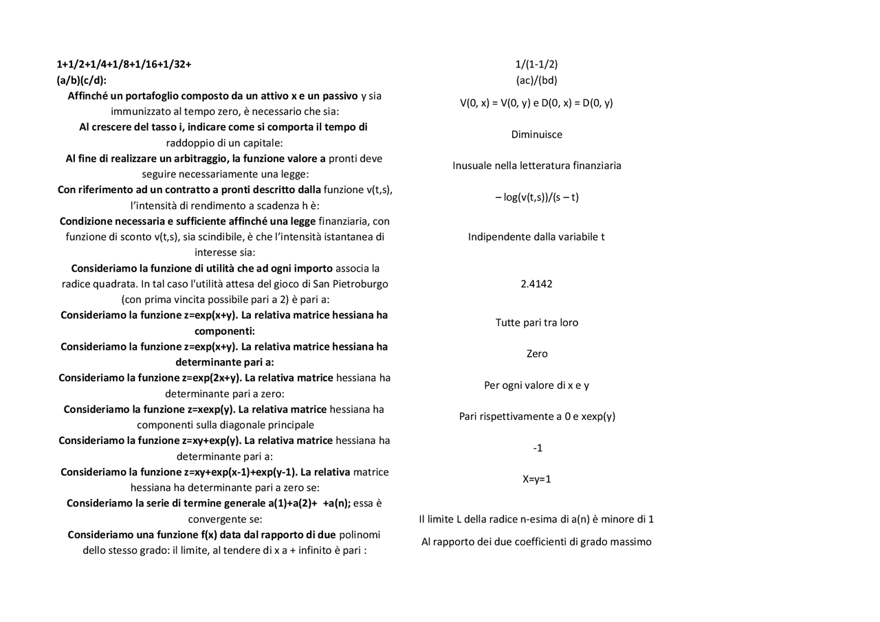 Matematica Finanziaria | Esercizi di Matematica Finanziaria | Docsity