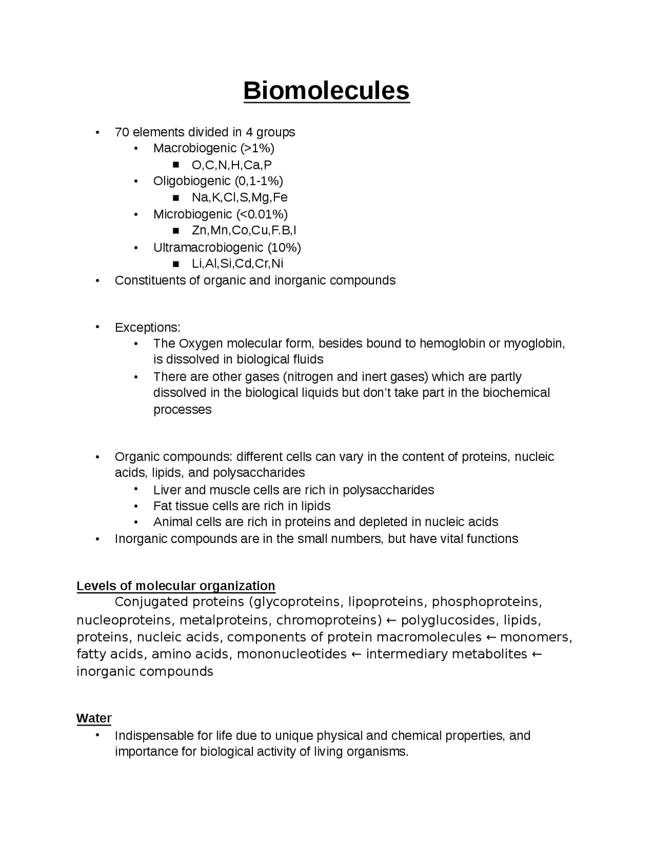 Biomolecule study notes Docsity