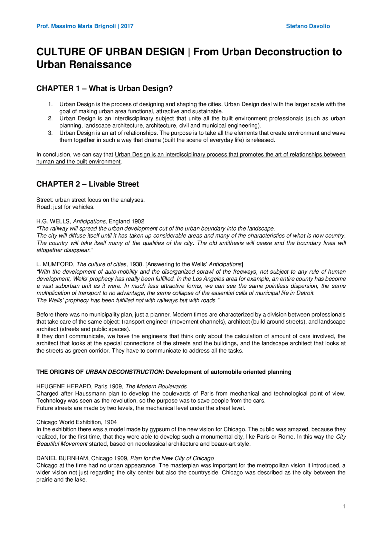 Culture Of Urban Design Docsity