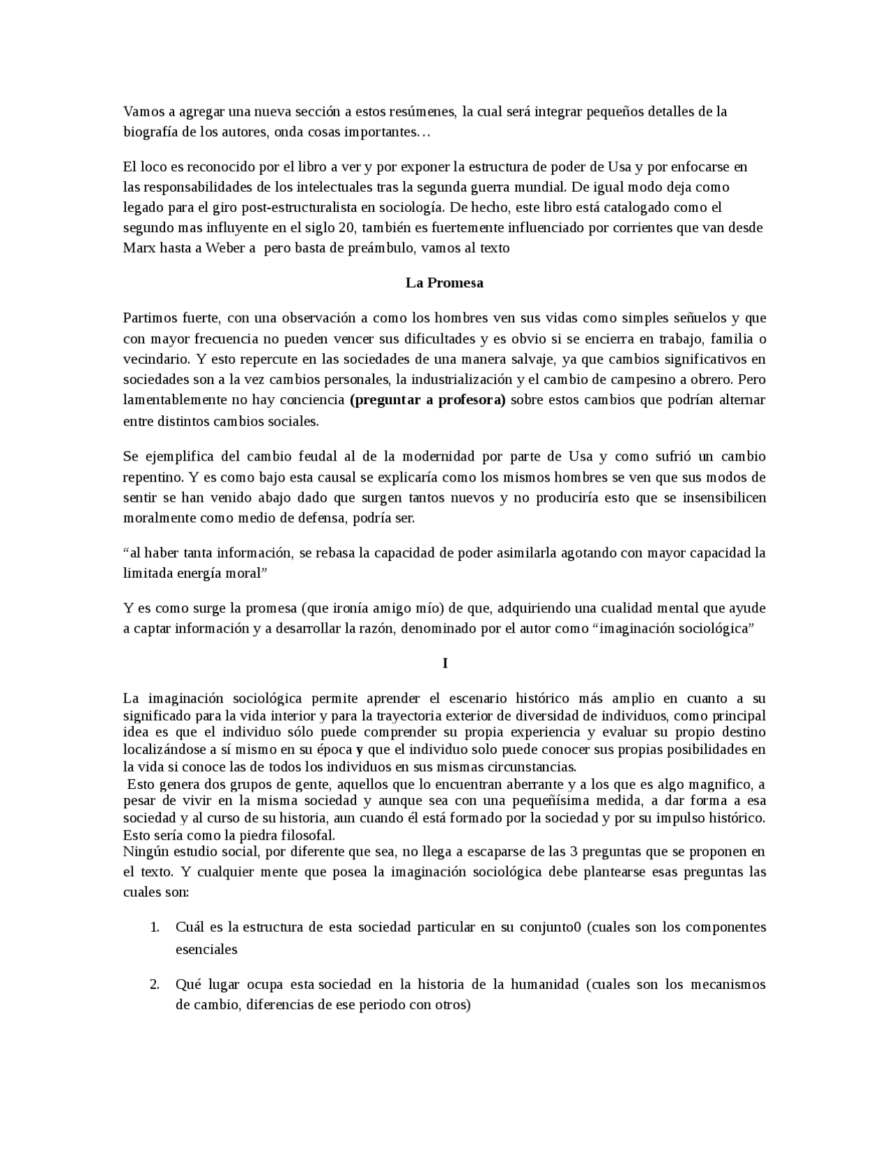 All About The Usa Resumen Por Capitulos Resumen de capitulo La promesa en Imaginación sociológica. | Resúmenes de  Cambio Social | Docsity