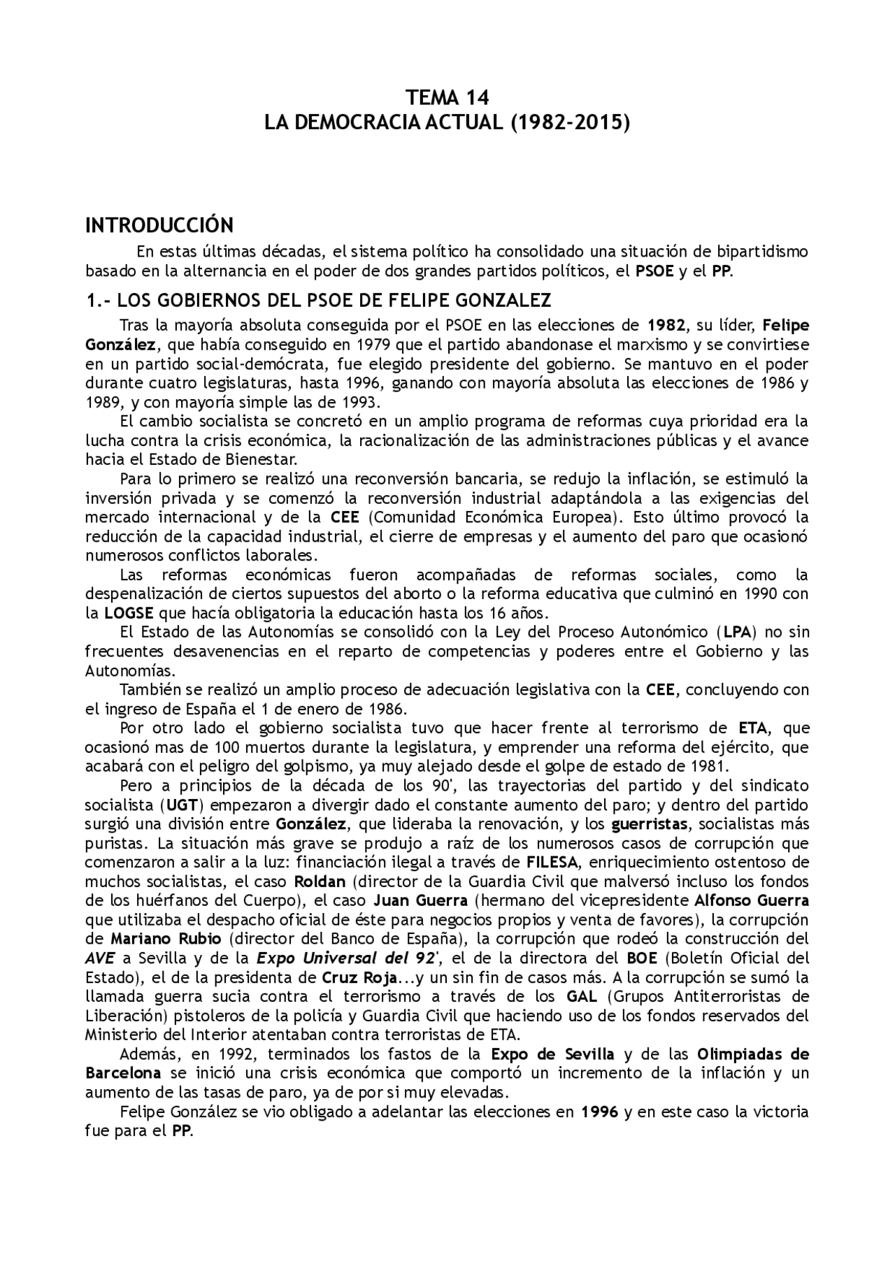 Historia de España Contemporánea La Democracia Actual Docsity