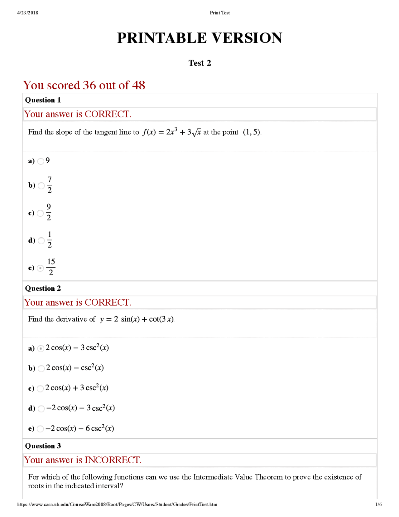 Solution of Exam 2 - Calculus I | MATH 1431 | Exams Calculus | Docsity